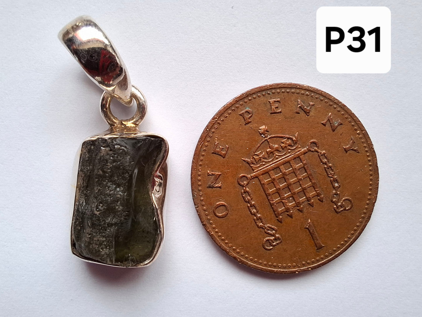 Moldavite Pendant, 925 Silver, Tektite (Ref: P31)