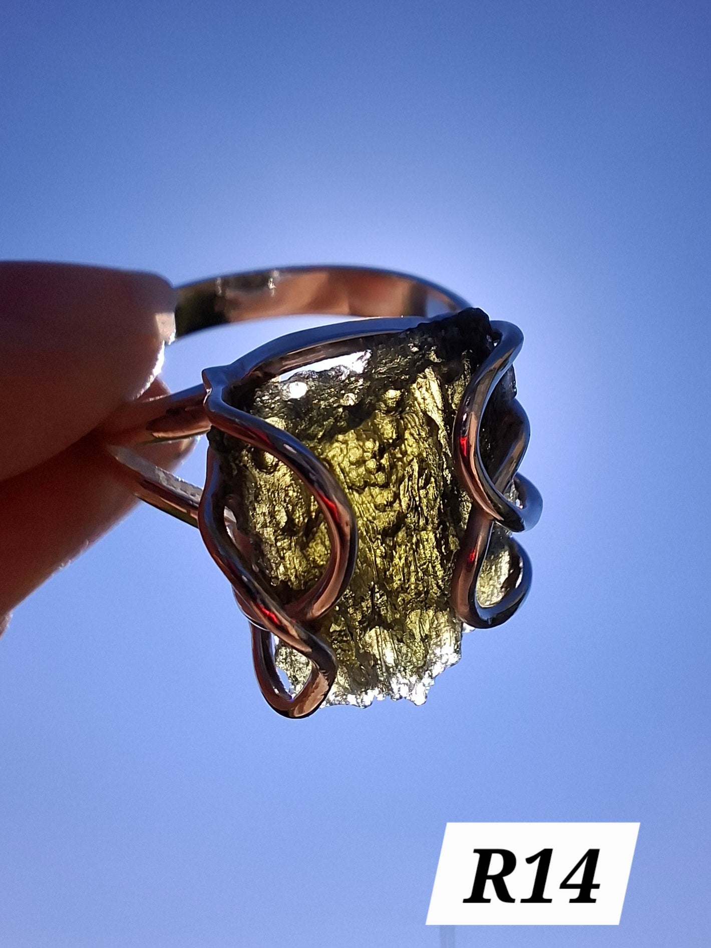 Moldavite Ring, size U, 925 Silver, Tektite (Ref: R14)