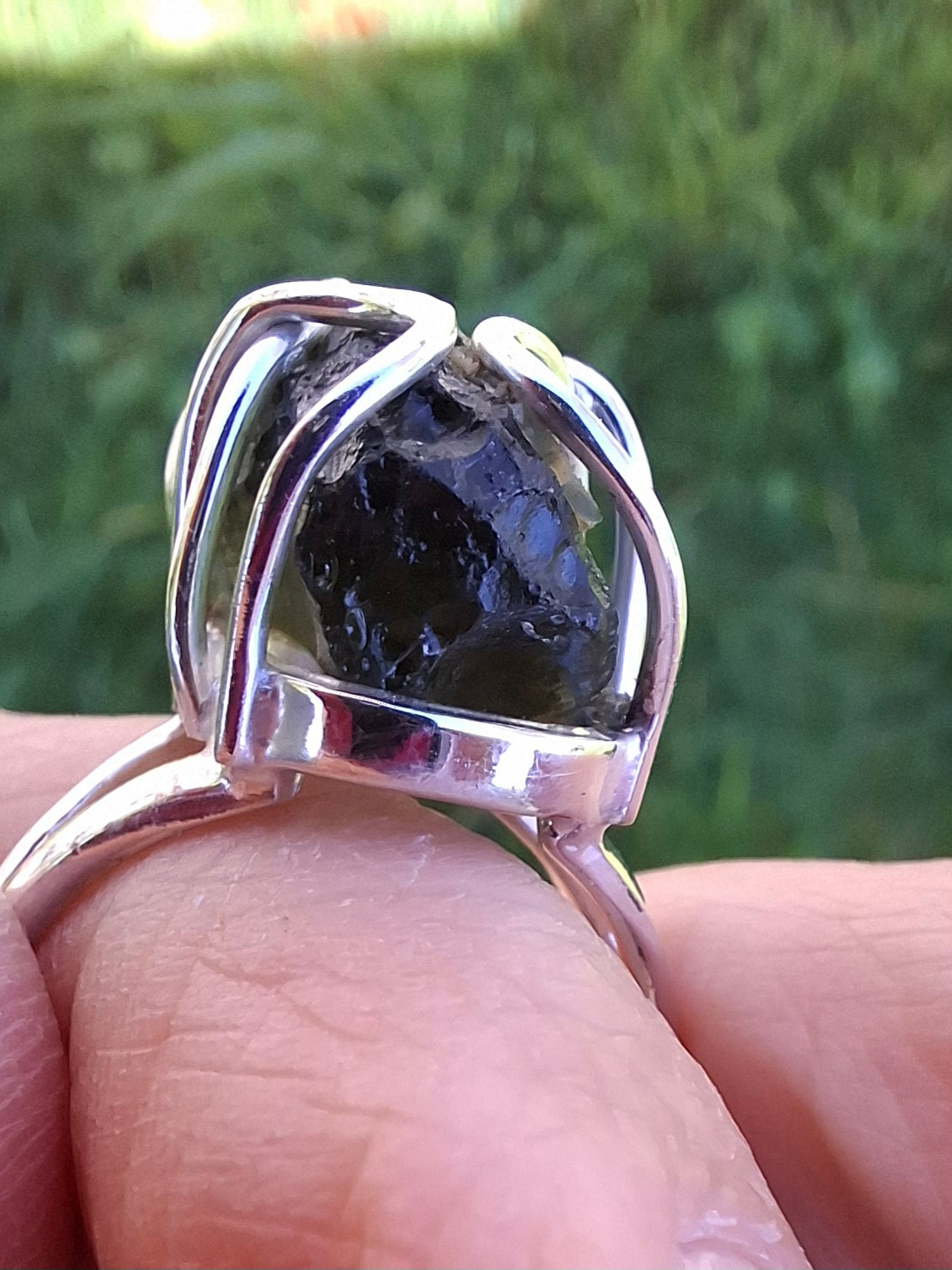 Moldavite Ring, size O, 925 Silver, Tektite (Ref: R9)