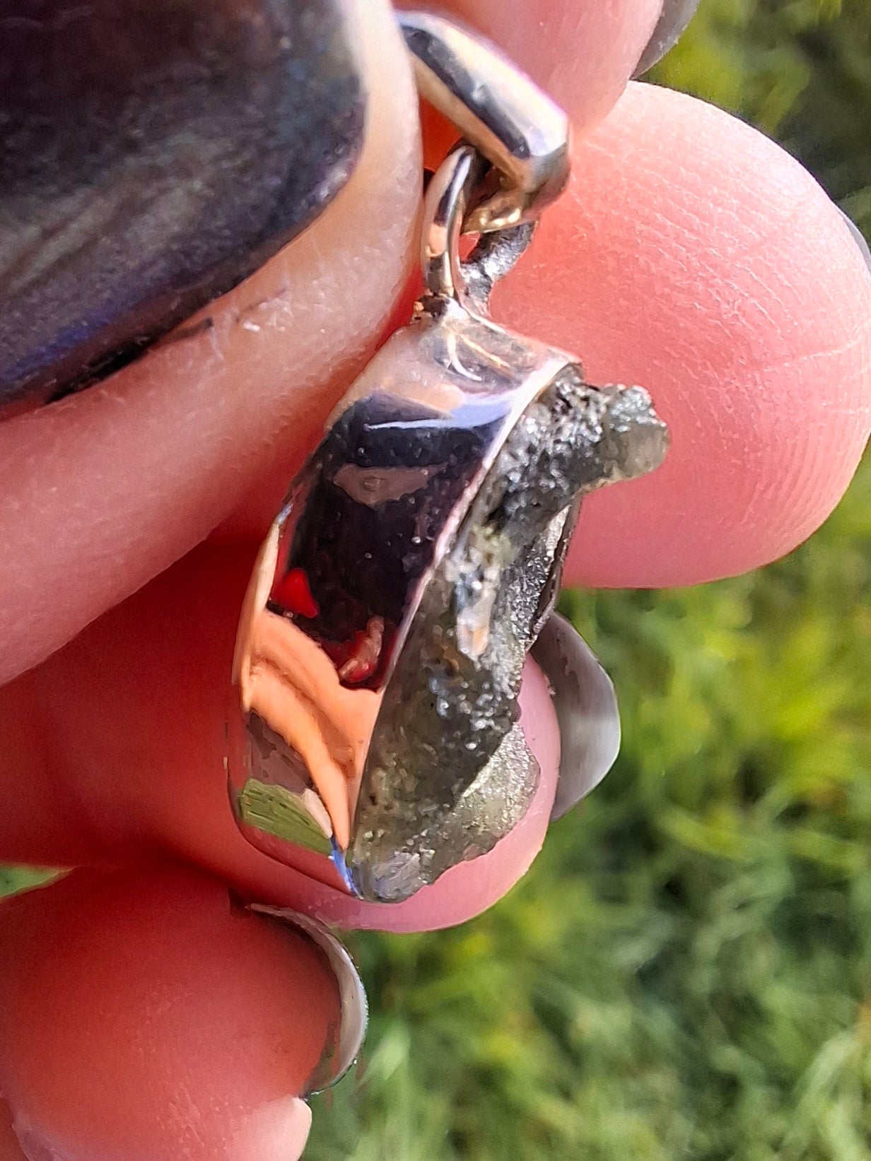 Moldavite PENDANT, 925 Silver, Tektite (Ref: P1)