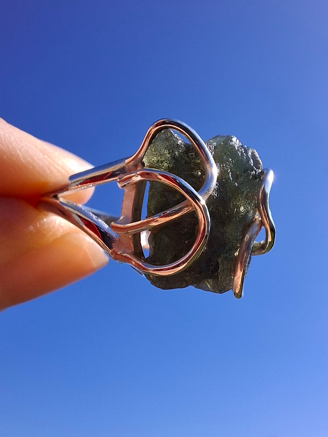 Moldavite Ring, size M, 925 Silver, Tektite (Ref: R5)