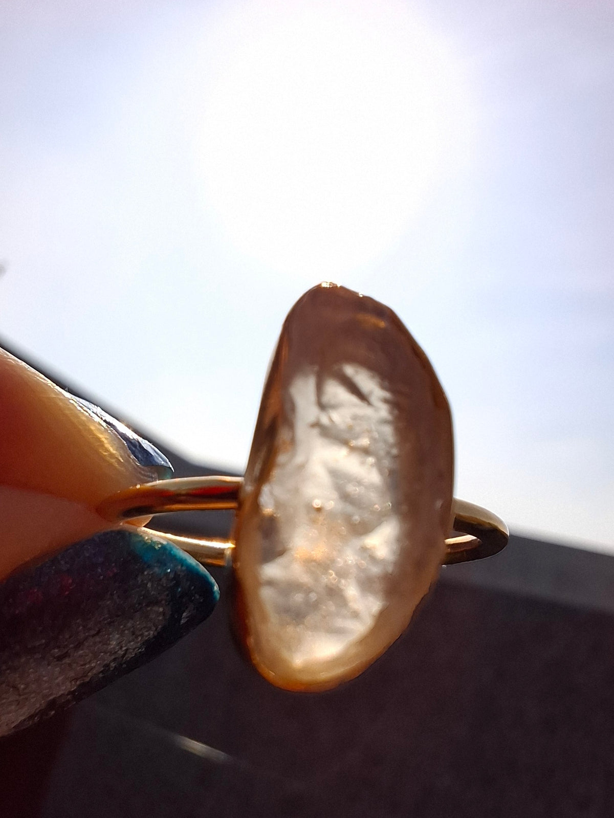 Libyan Desert Glass Ring, 14K GOLD Plated, size Q, Tektite (Ref: LR77)