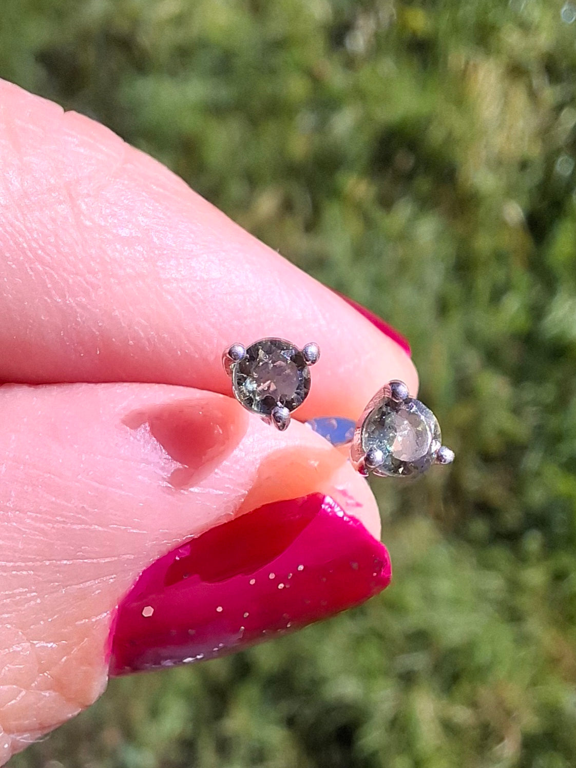 Moldavite (Faceted) 3mm Stud Earrings, 925 Silver (Ref: Pair59)