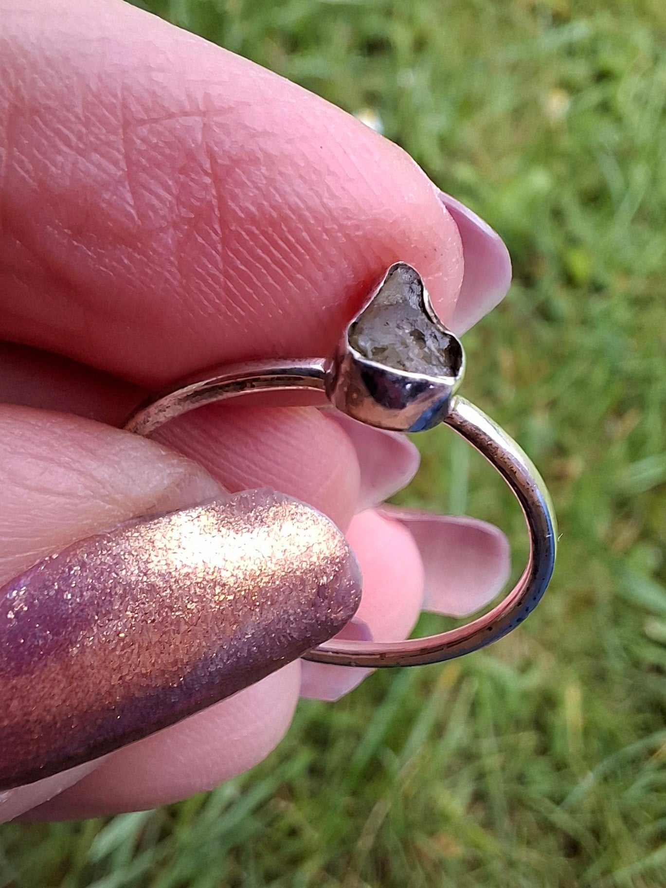 Moldavite Ring, size Q, 925 Silver, Tektite (Ref: R46)