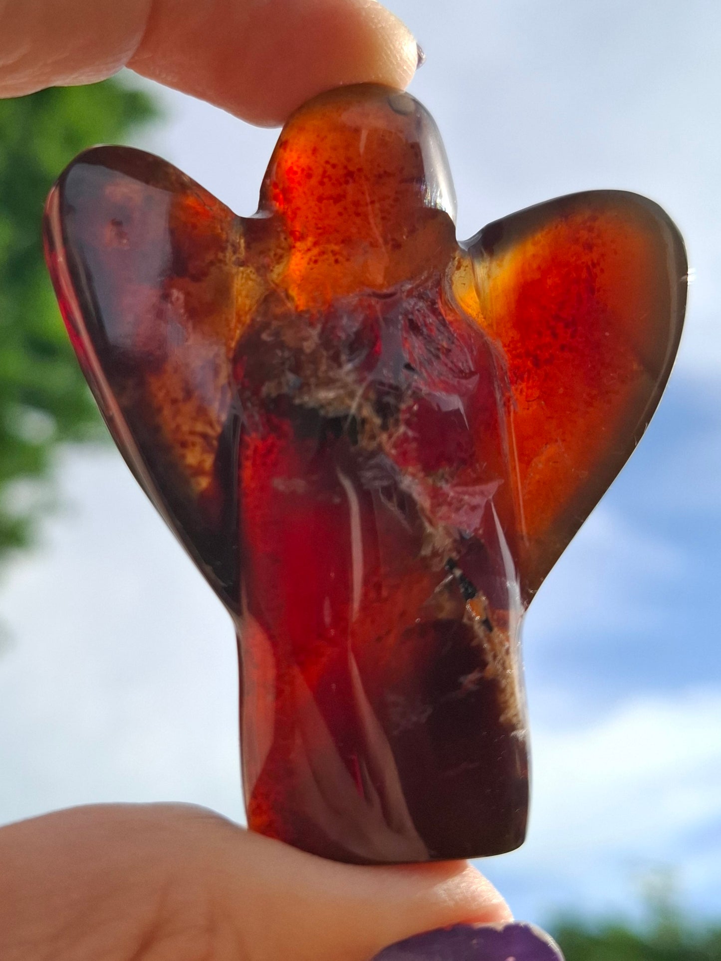 Red Amber Angel, 26.36g, carving, Fossil (Ref: AA1)