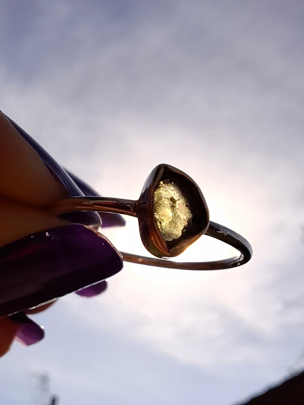 Moldavite Ring, size large T, 925 Silver, Tektite (Ref: R70)