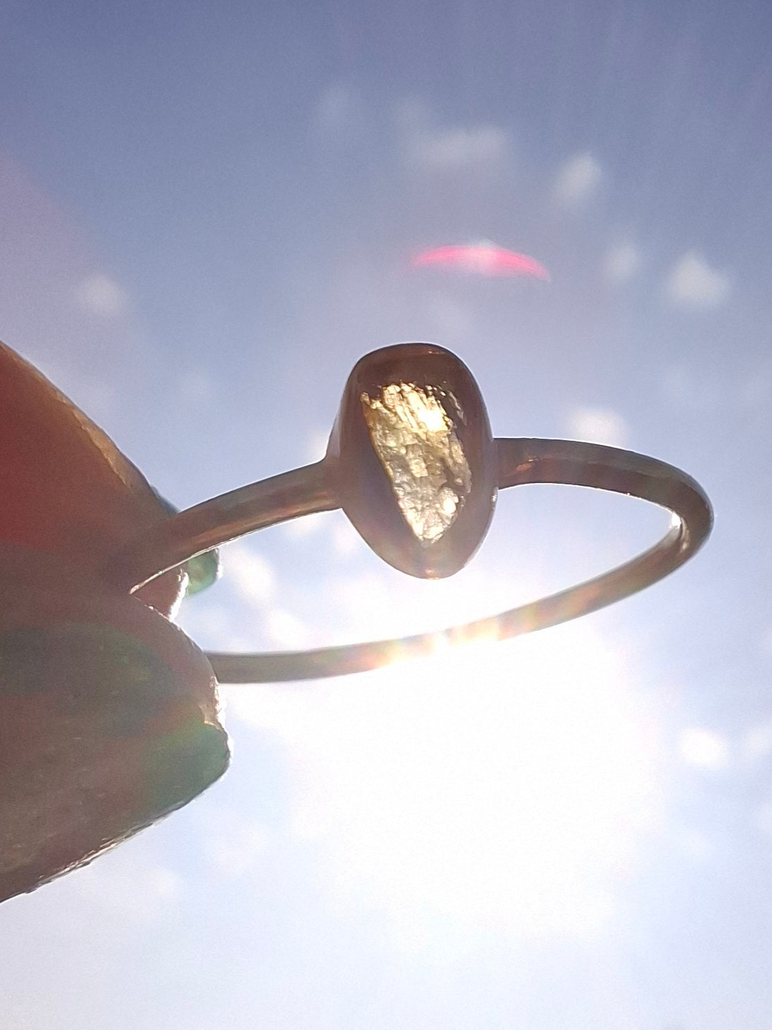 Moldavite Ring, 14K GOLD Plated, size large S, Tektite (Ref: R345)