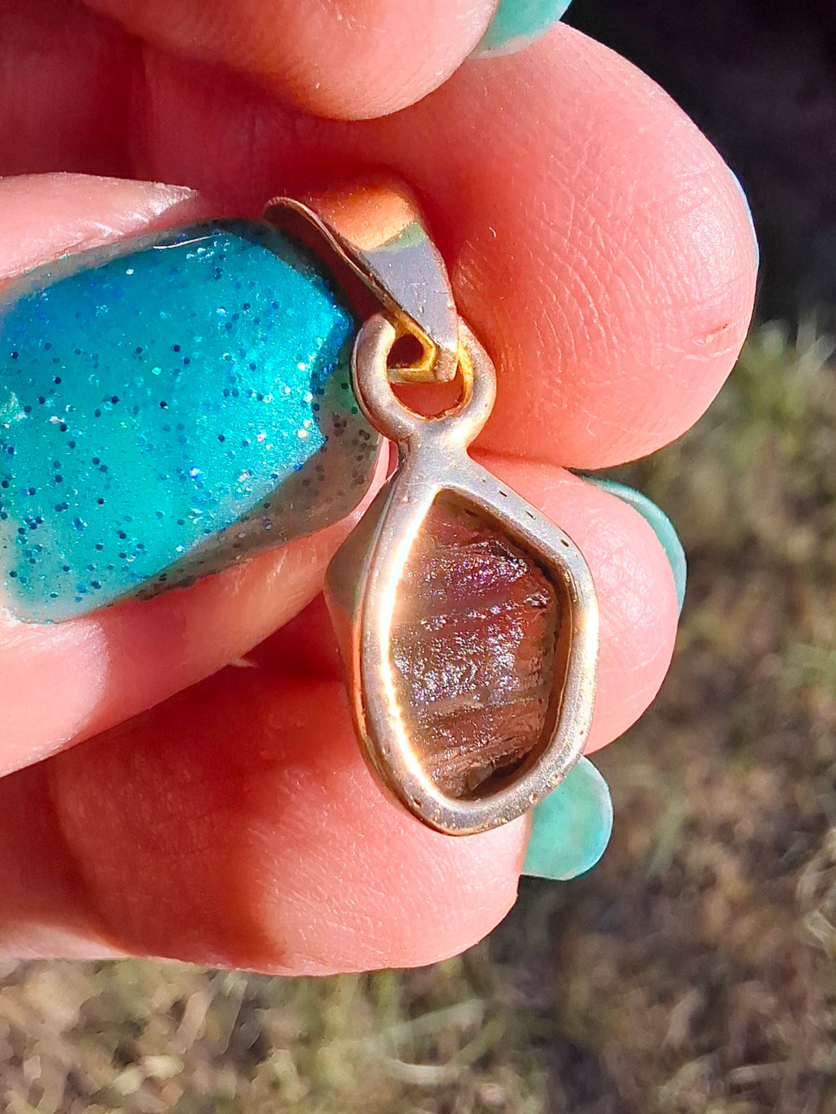 Moldavite Pendant, 14K GOLD Plated, Tektite (Ref: P447)