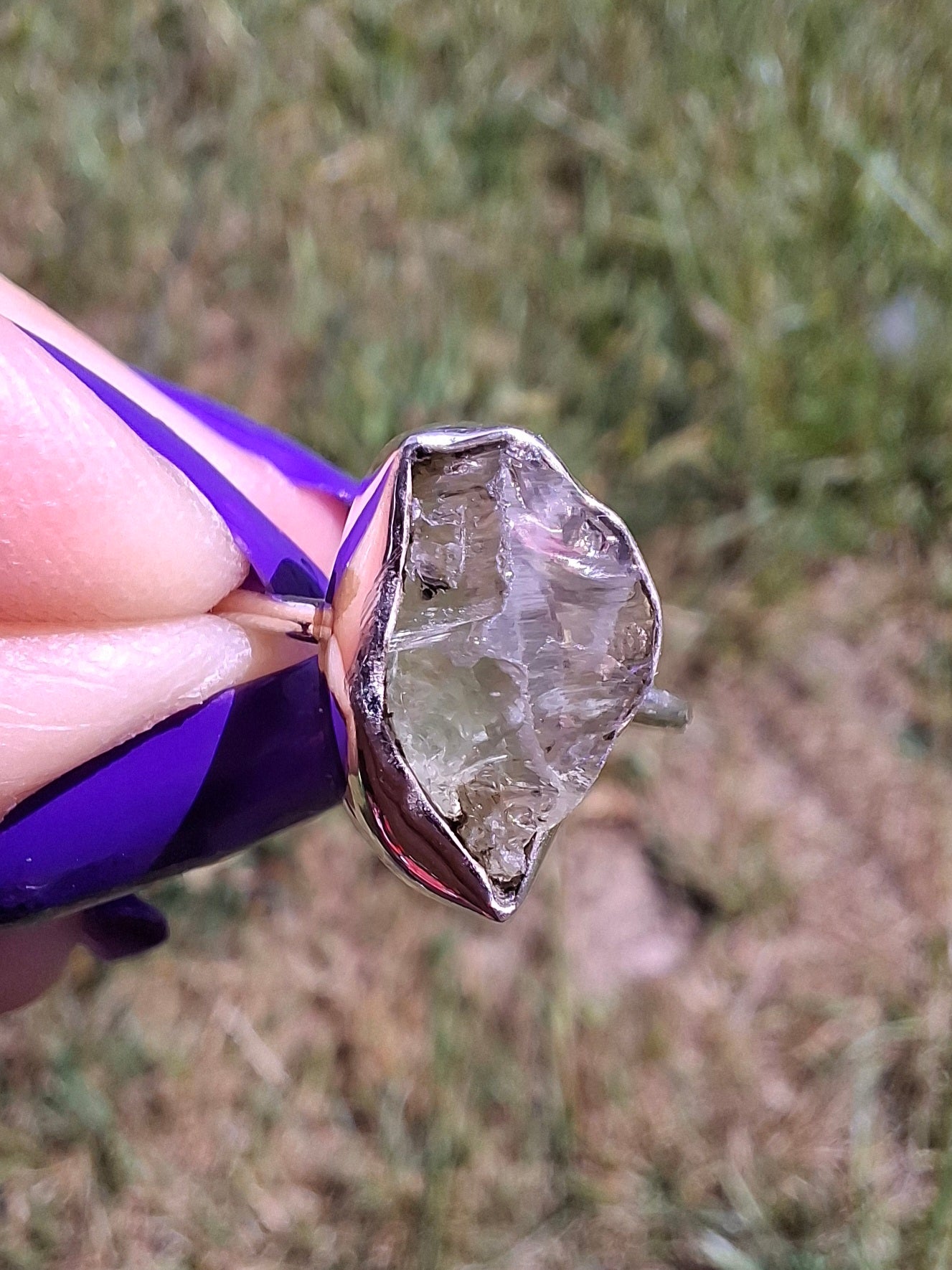 Libyan Desert Glass Ring, size large K, 925 Silver, Tektite (Ref: LR16)