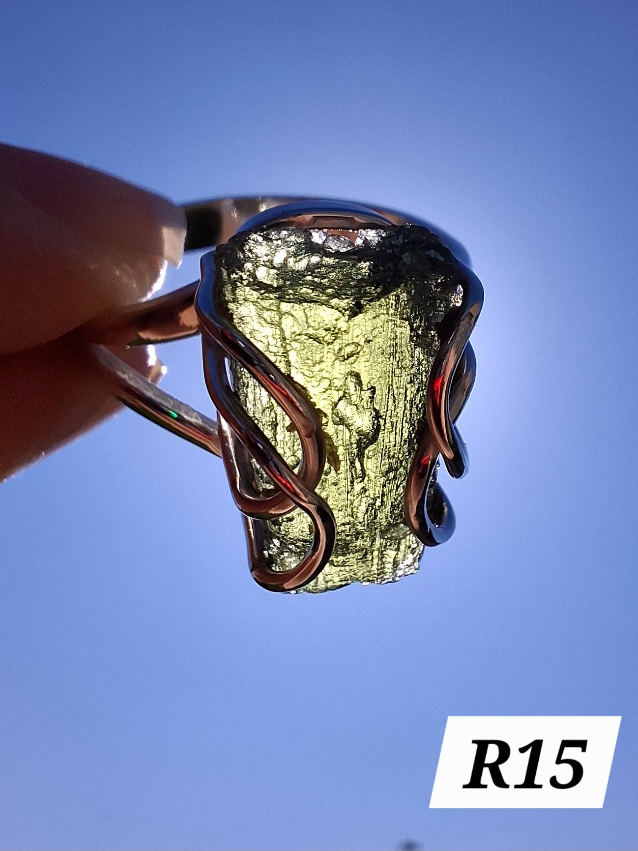 Moldavite Ring, size W, 925 Silver, Tektite (Ref: R15)