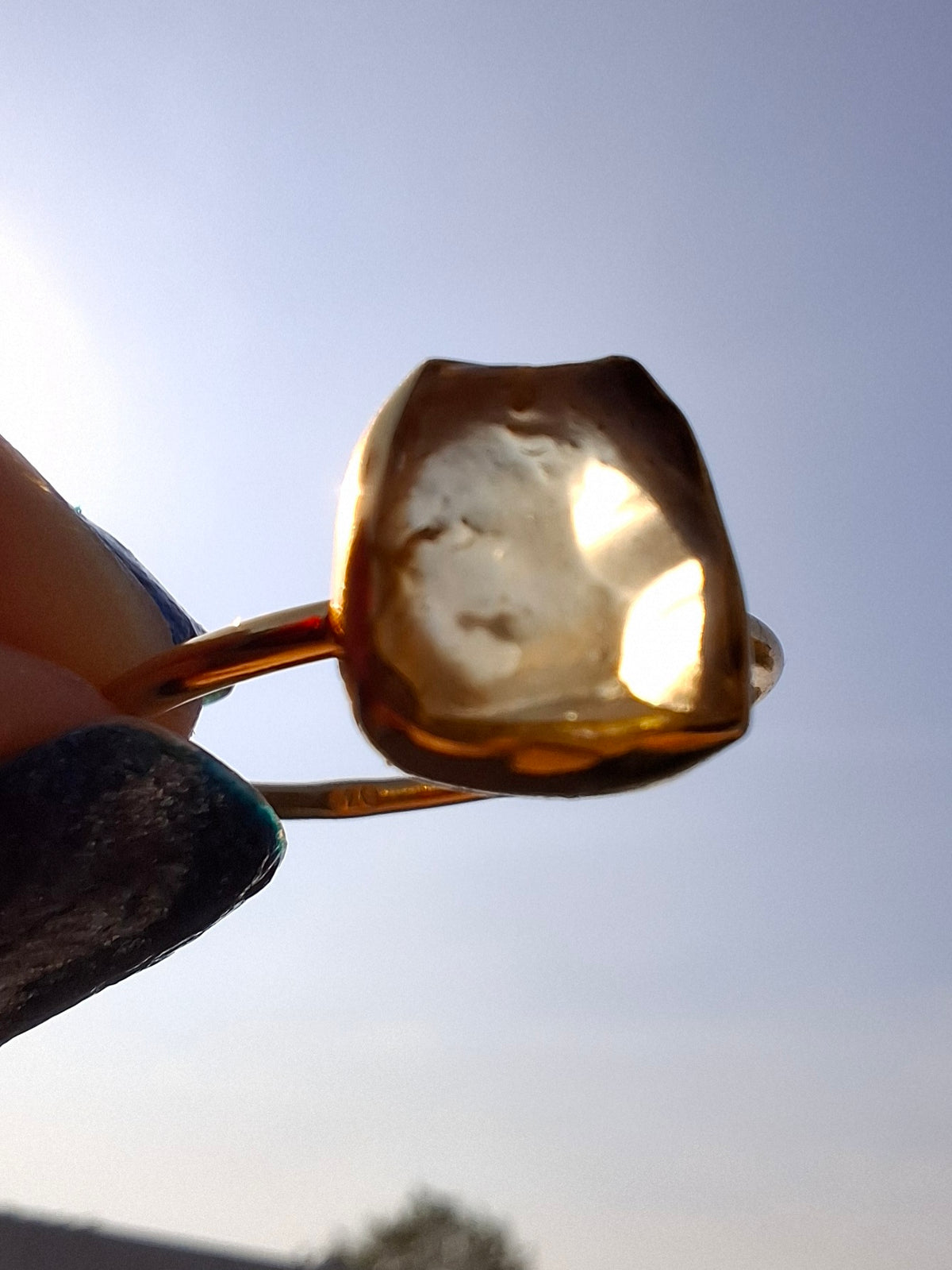 Libyan Desert Glass Ring, 14K GOLD Plated, size large S, Tektite (Ref: LR72)