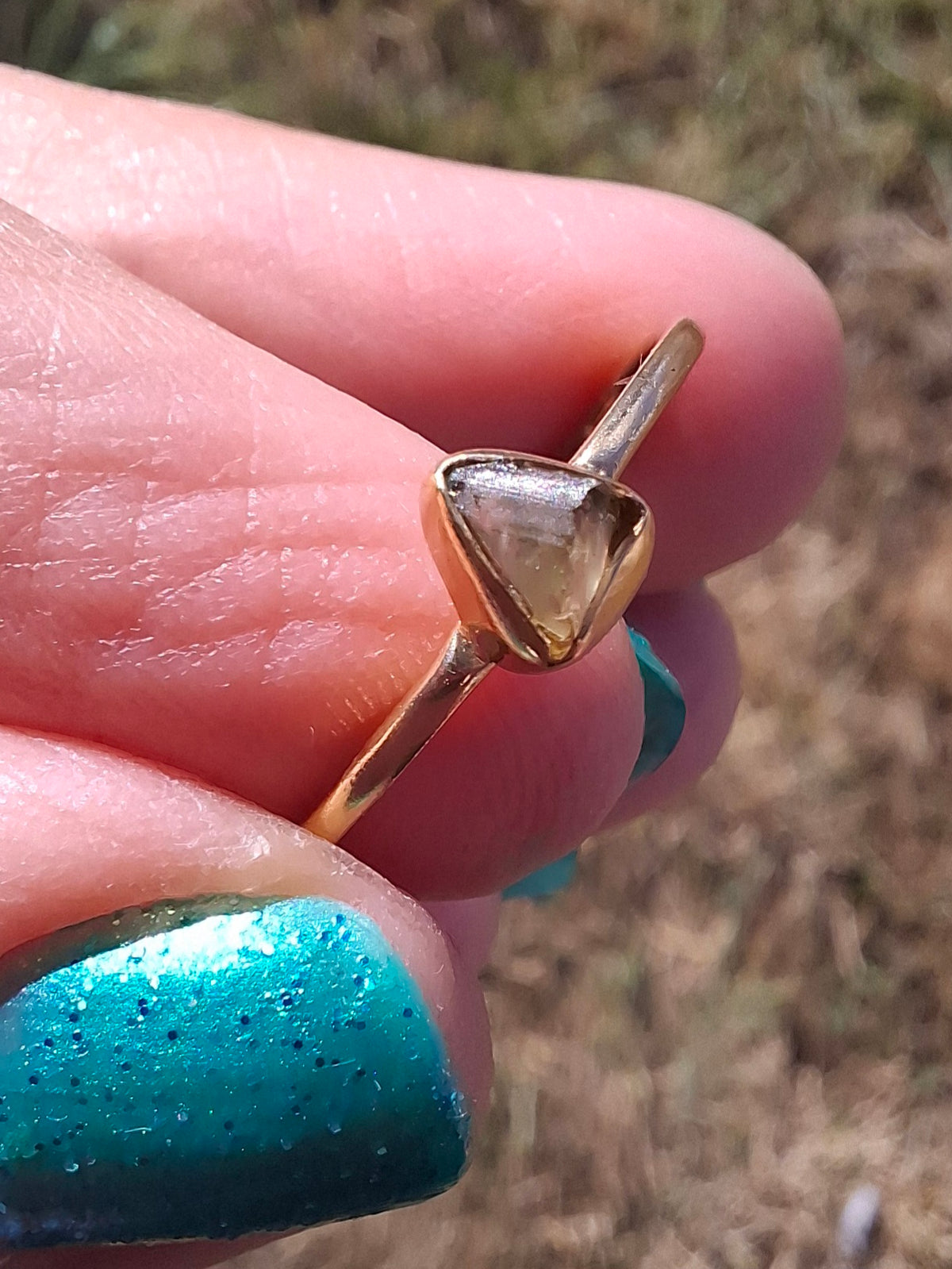Moldavite Ring, 14K GOLD Plated, size large T, Tektite (Ref: R349)