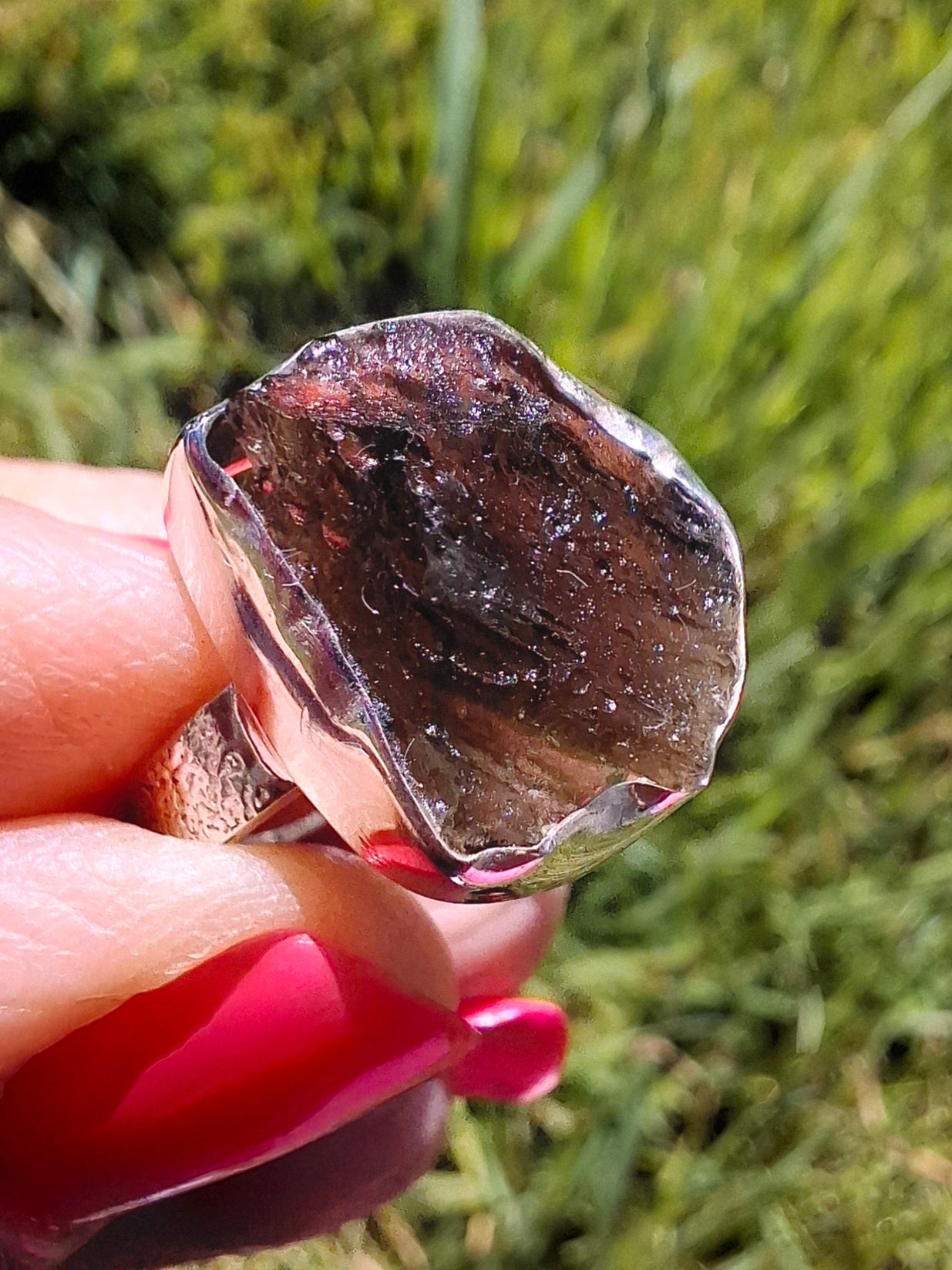Moldavite Ring, size K, 925 Silver,  Tektite (Ref: R303)