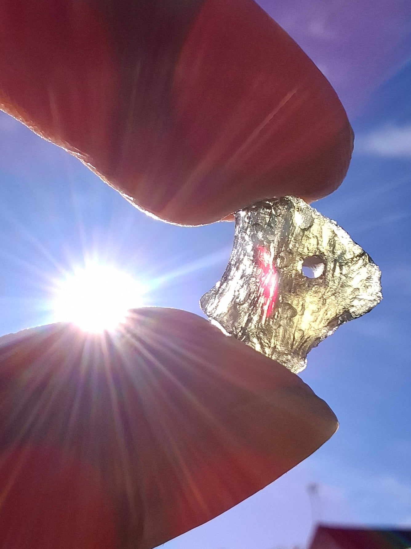DRILLED, Moldavite Piece, 0.67g, Tektite (Ref: D21)