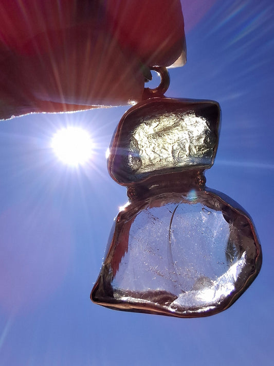 Moldavite & Libyan Desert Glass Pendant, 925 Silver, Tektite (Ref: MLP19)
