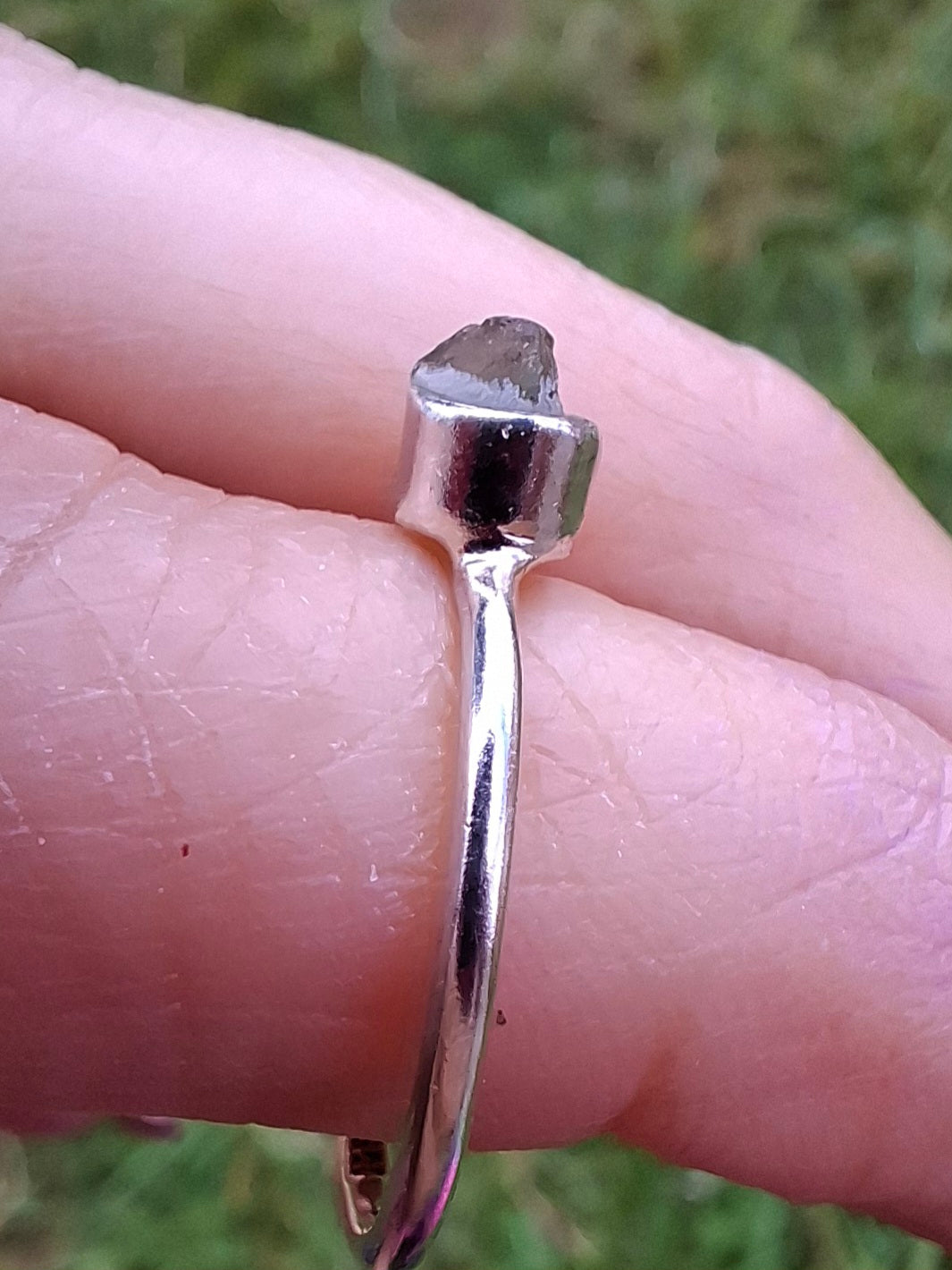 Moldavite Ring, size M, 925 Silver, Tektite (Ref: R31)