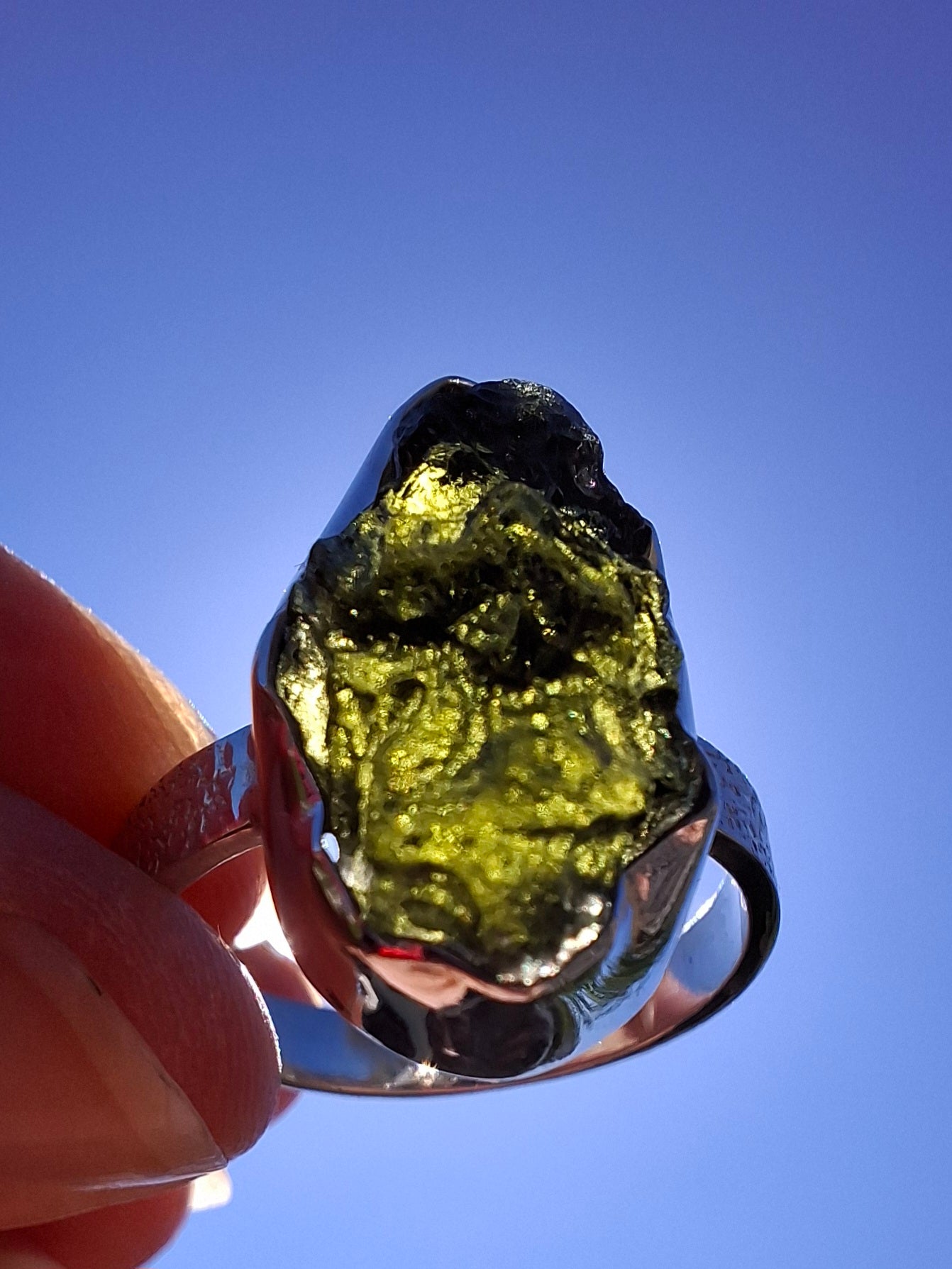 Moldavite Ring, size U, 925 Silver, Tektite (Ref: R325)