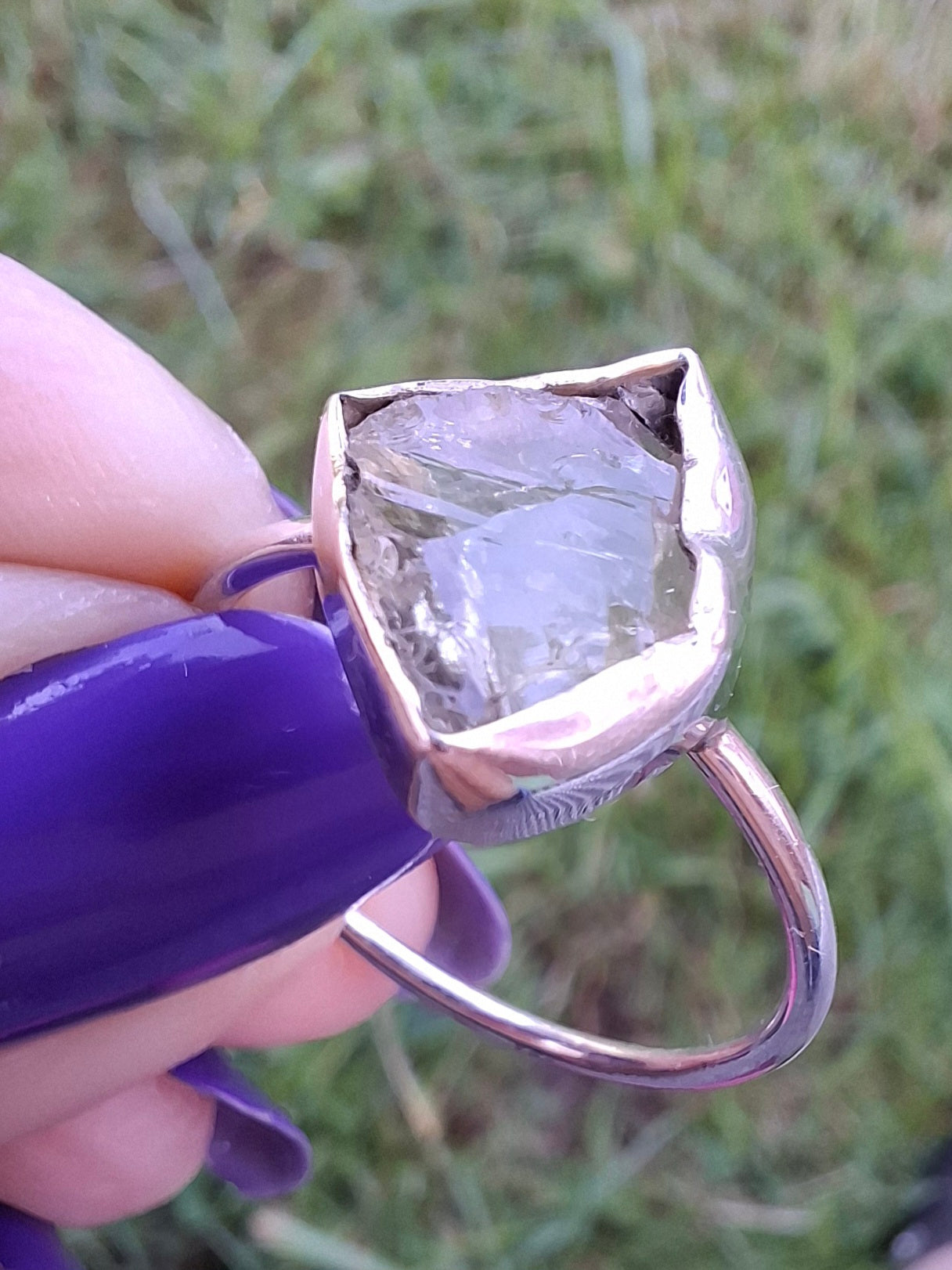 Libyan Desert Glass Ring, size T, 925 silver, Tektite (Ref: LR49)