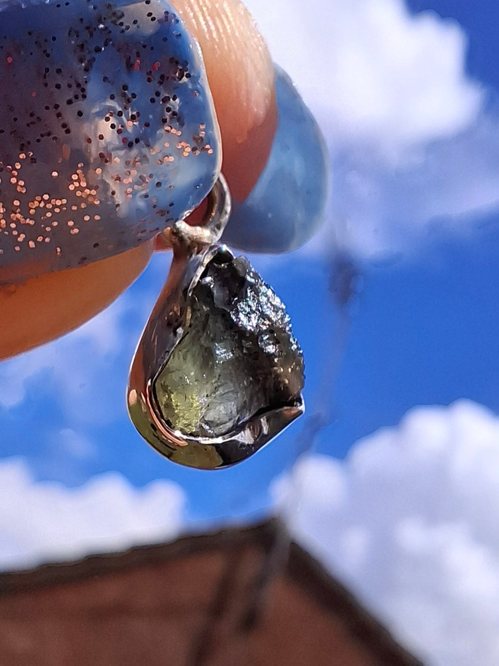Moldavite Pendant, 925 Silver, Tektite (Ref: P68)