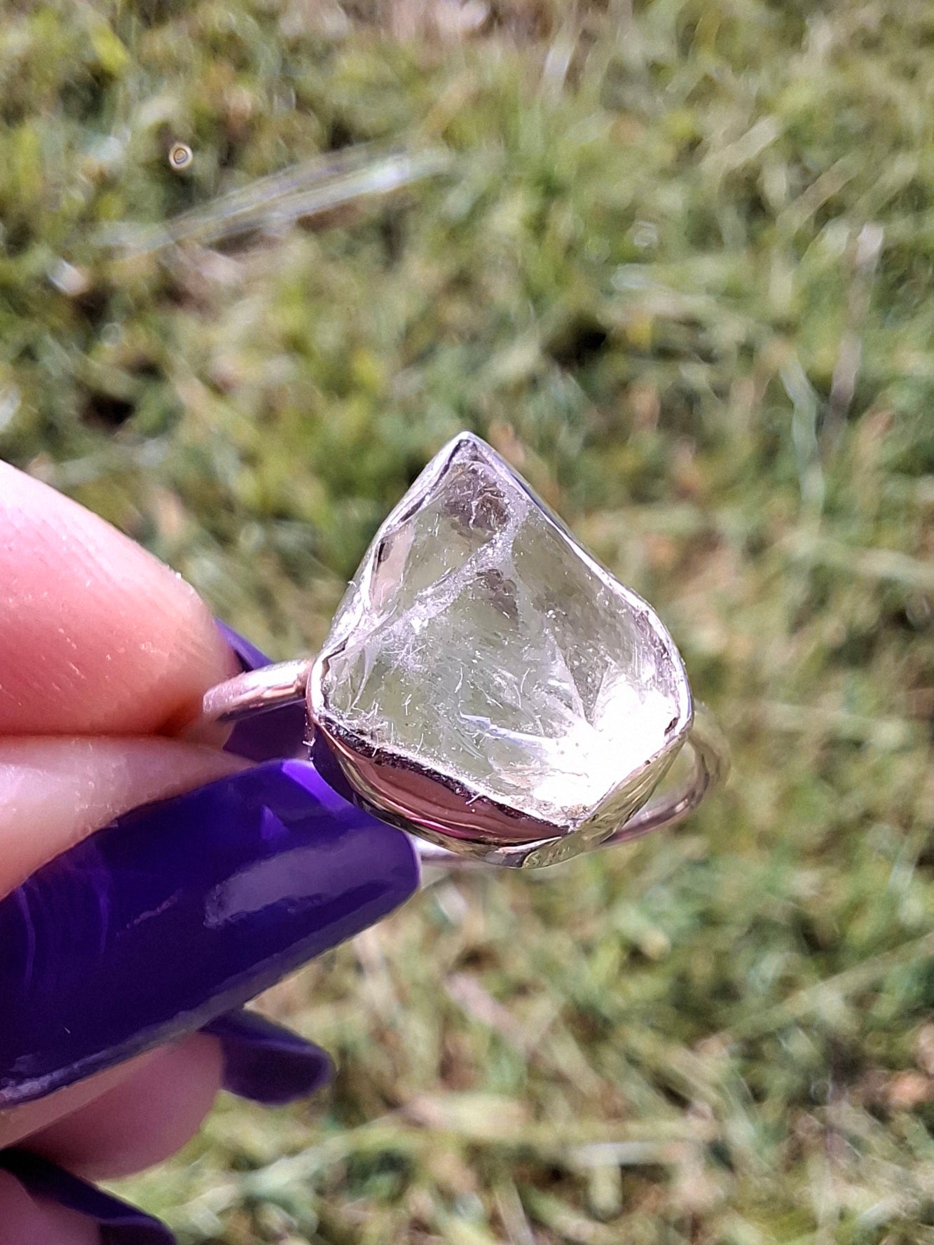 Libyan Desert Glass Ring, size large S, 925 Silver, Tektite (Ref: LR46)