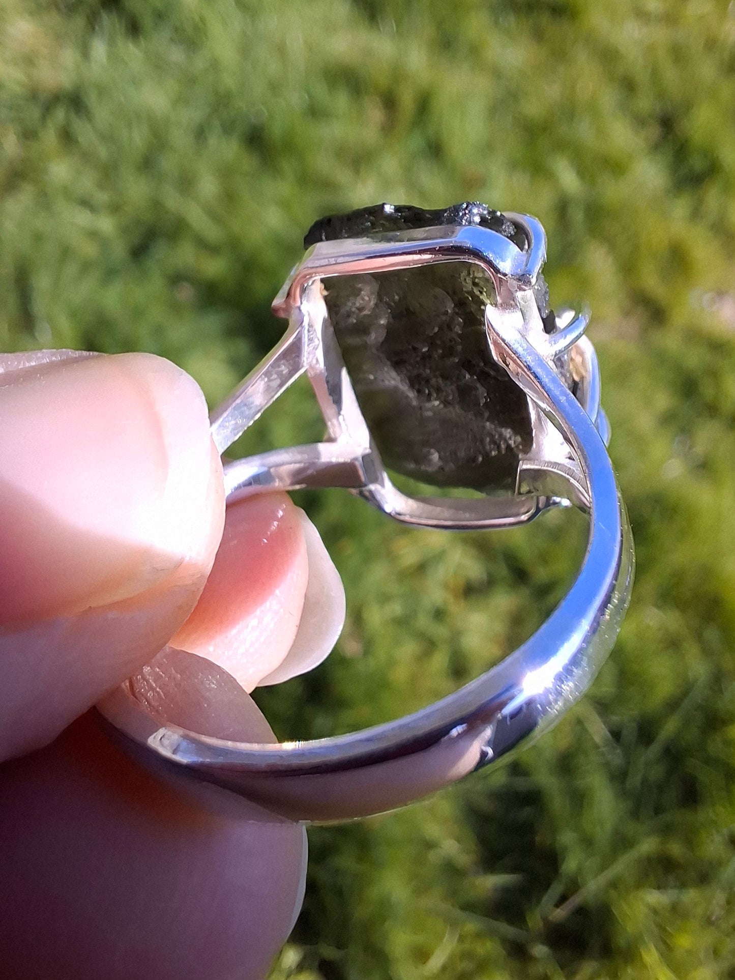 Moldavite Ring, size W, 925 silver, Tektite (Ref: R16)