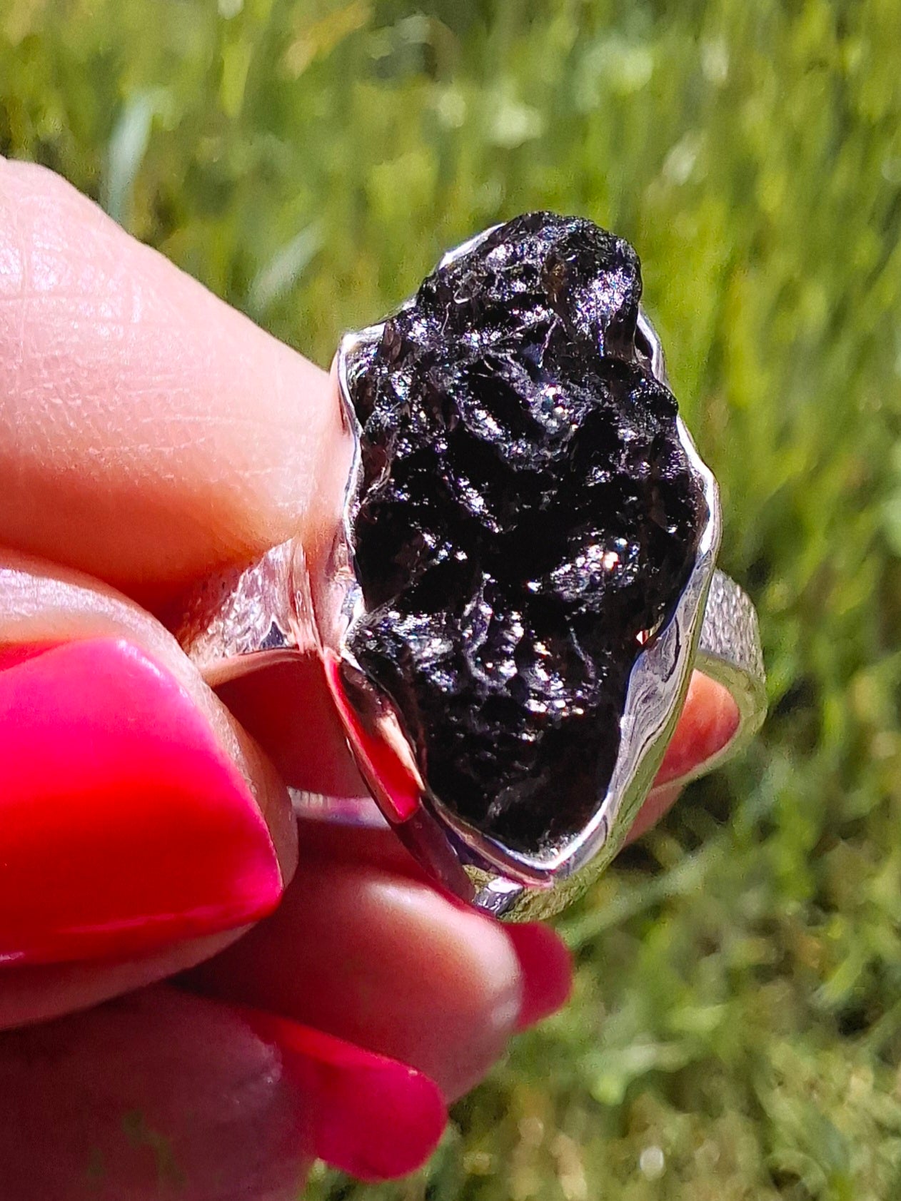 Moldavite Ring, size U, 925 Silver, Tektite (Ref: R325)