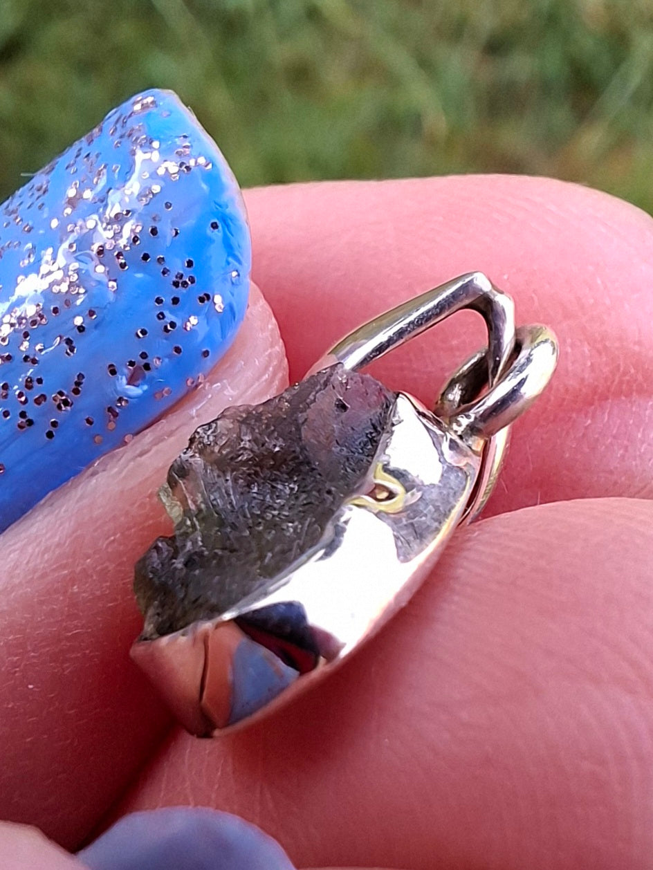 Moldavite Pendant, 925 Silver, Tektite (Ref: P42)