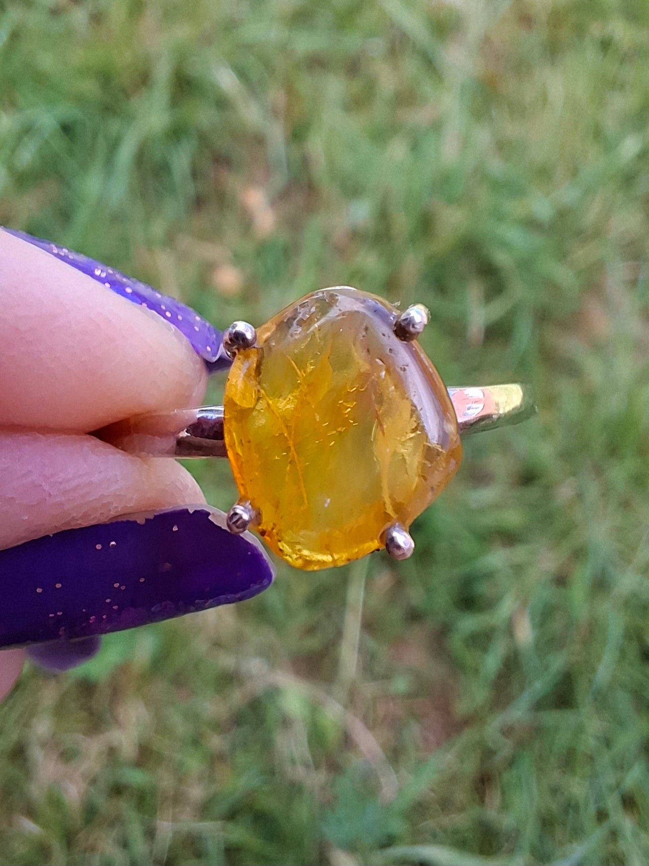 Baltic Amber Ring, size large X, 925 Silver, Fossil (Ref: AR33)