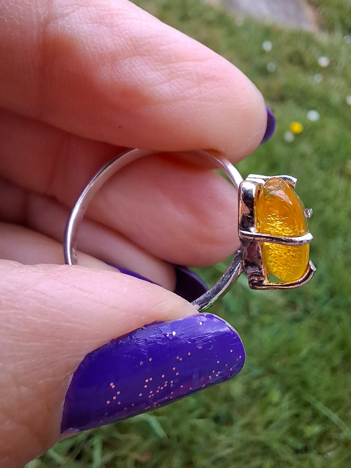 Baltic Amber Ring, size large U, 925 Silver, Fossil (Ref: AR21)