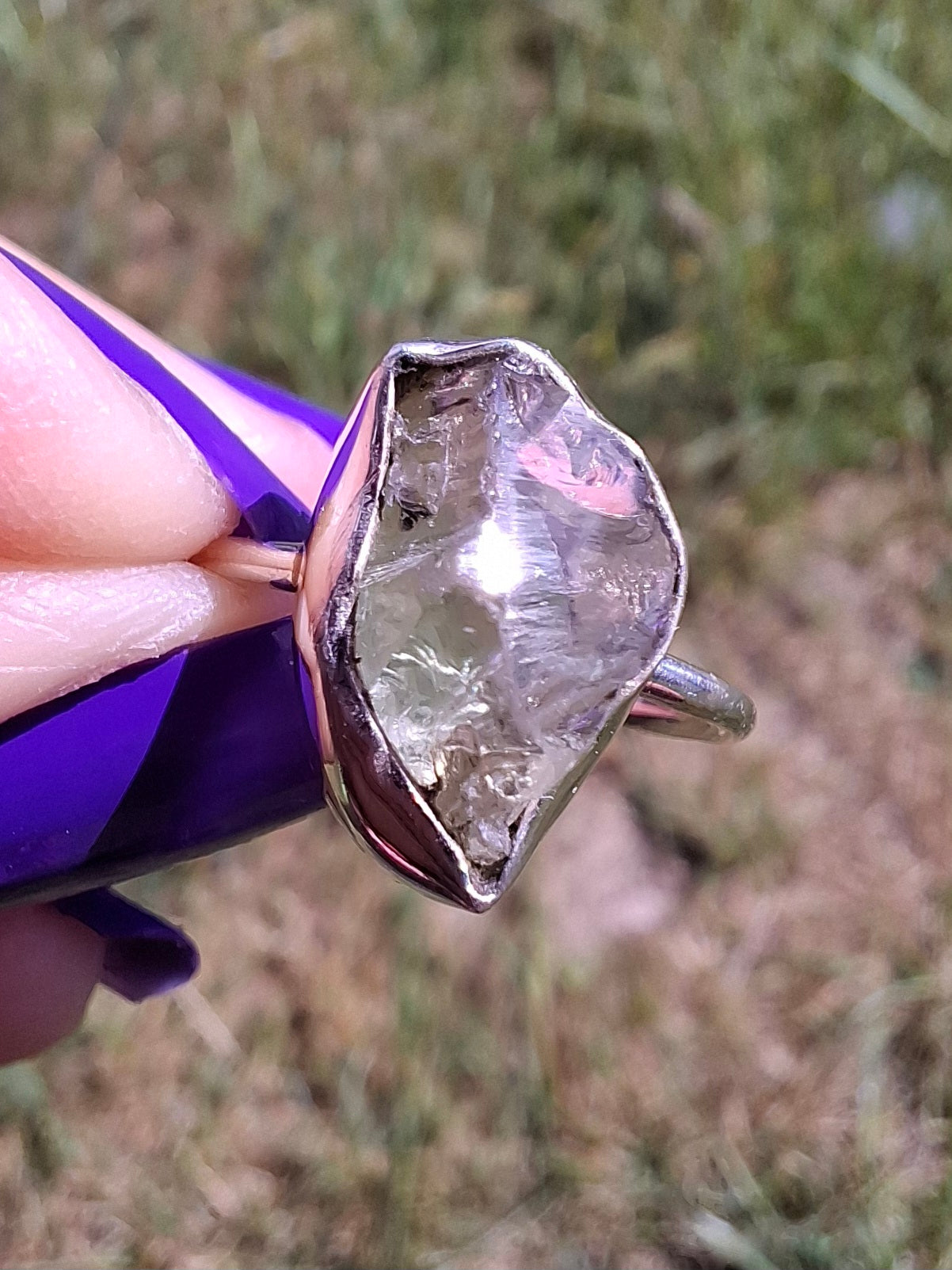 Libyan Desert Glass Ring, size large K, 925 Silver, Tektite (Ref: LR16)