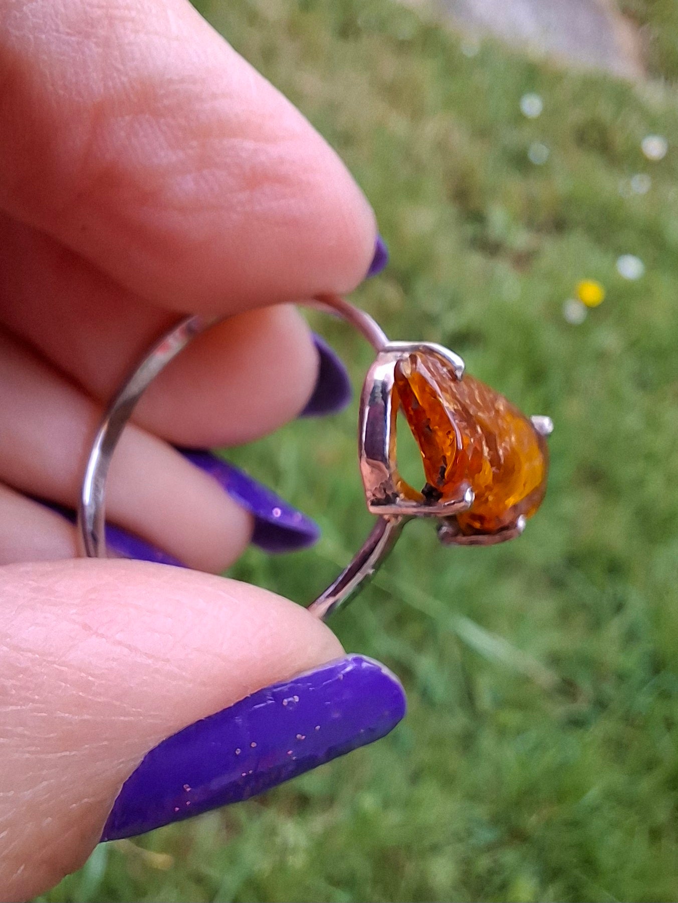 Baltic Amber Ring, size large Y, 925 Silver, Fossil (Ref: AR22)