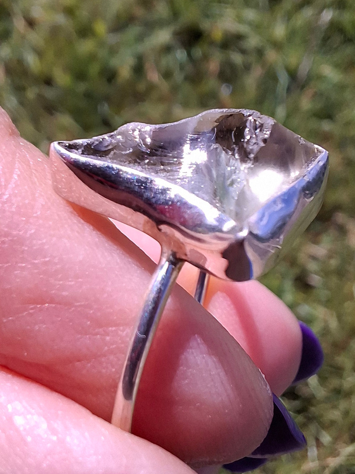 Libyan Desert Glass Ring, size large W, 925 Silver, Tektite (Ref: LR62)