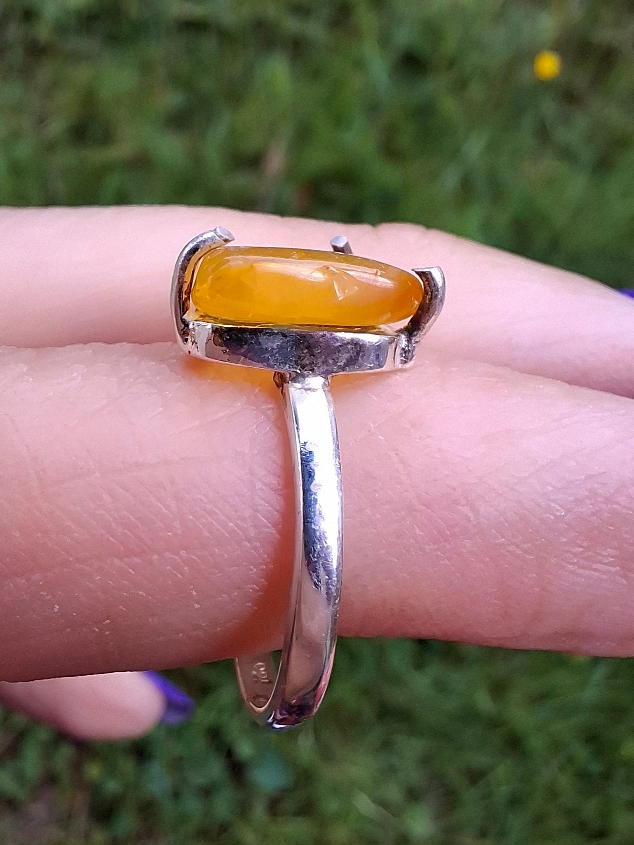 Baltic Amber Ring, size large K/small L, 925 Silver, Fossil (Ref: AR1)