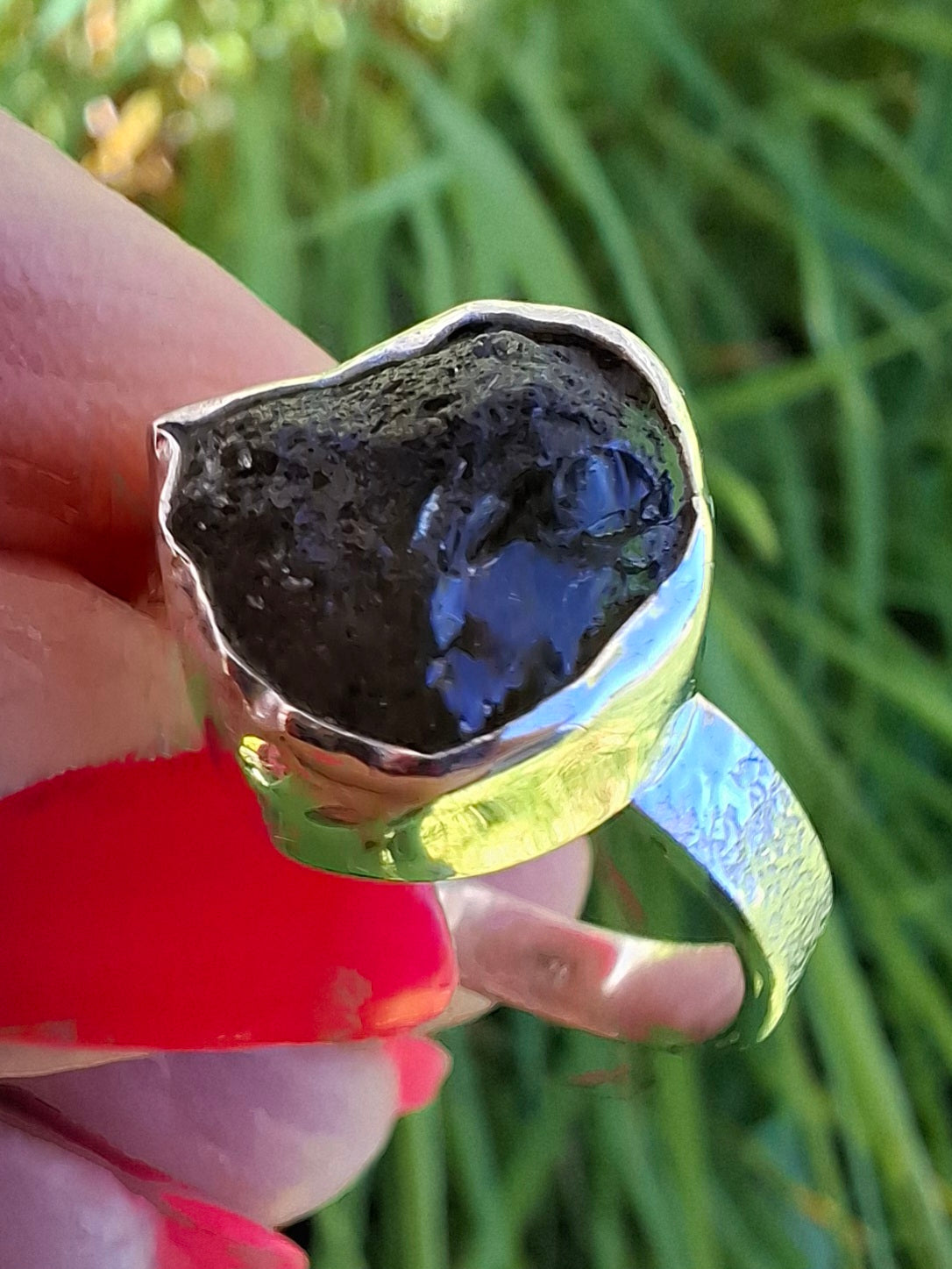 Moldavite Ring, size U, 925 Silver, Tektite (Ref: R322)