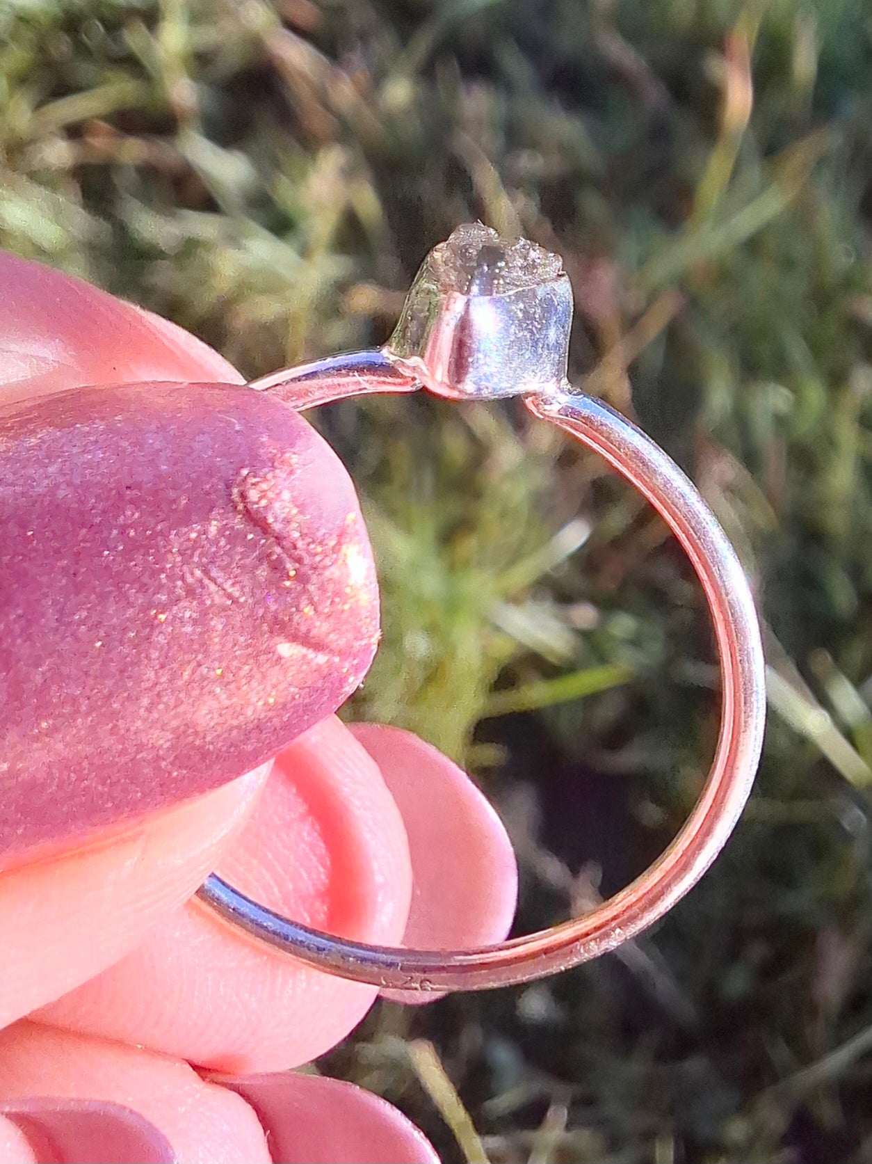 Moldavite Ring, size large R/small S, 925 Silver, Tektite (Ref: R55)