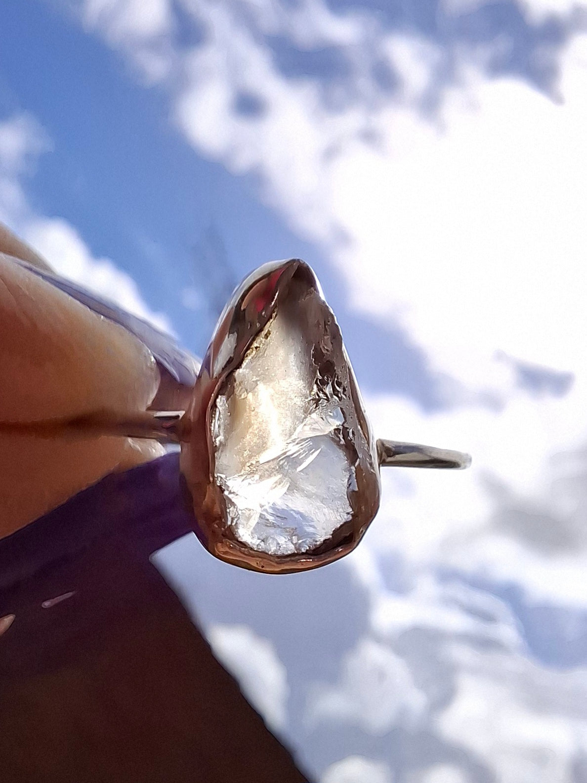 Libyan Desert Glass Ring, size large V, 925 Silver, Tektite (Ref: LR57)