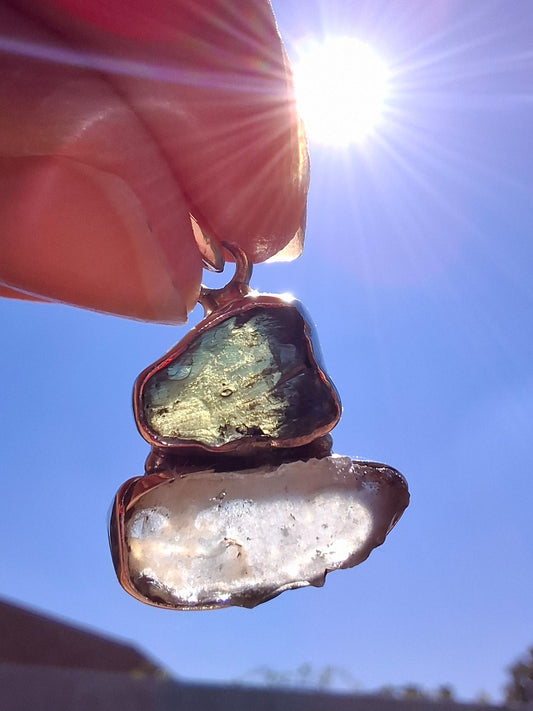 Moldavite & Libyan Desert Glass Pendant, 925 Silver, Tektite (Ref: MLP11)