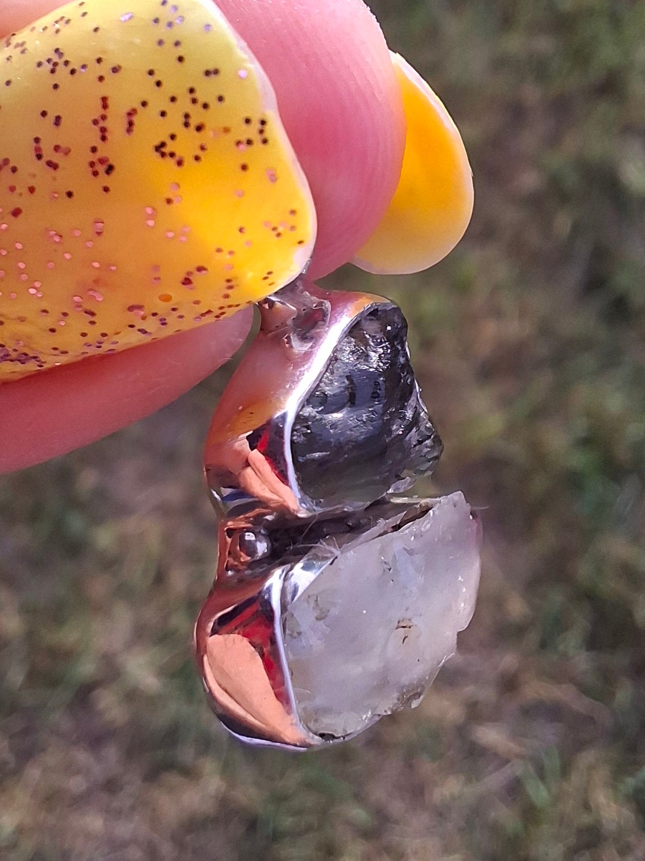 Moldavite & Libyan Desert Glass Pendant, 925 Silver, Tektite (Ref: MLP11)