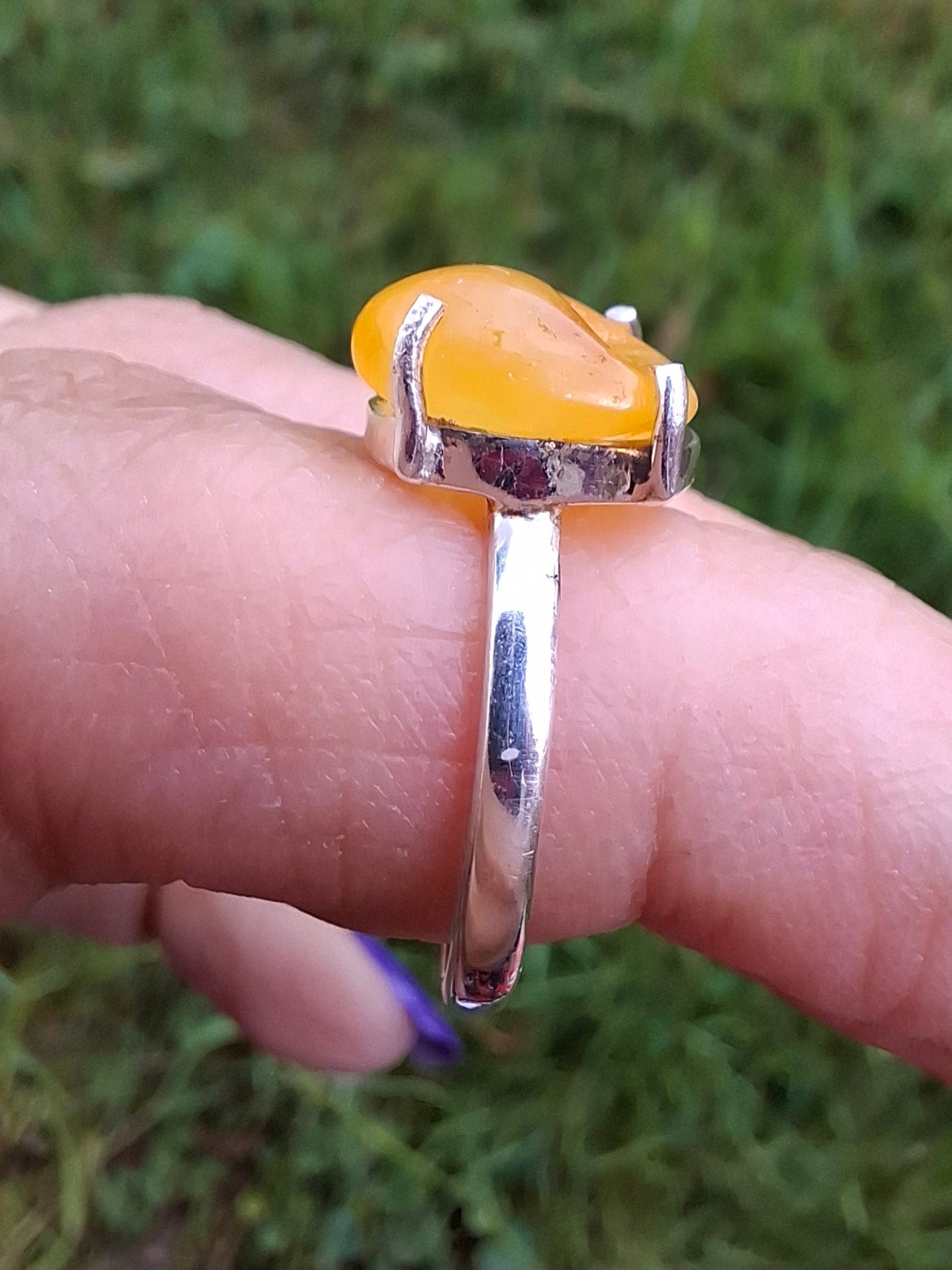 Baltic Amber Ring, size large L, 925 Silver, Fossil (Ref: AR2)