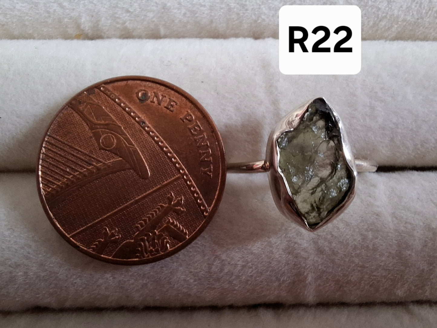 Moldavite Ring, size M, 925 Silver, Tektite (Ref: R22)