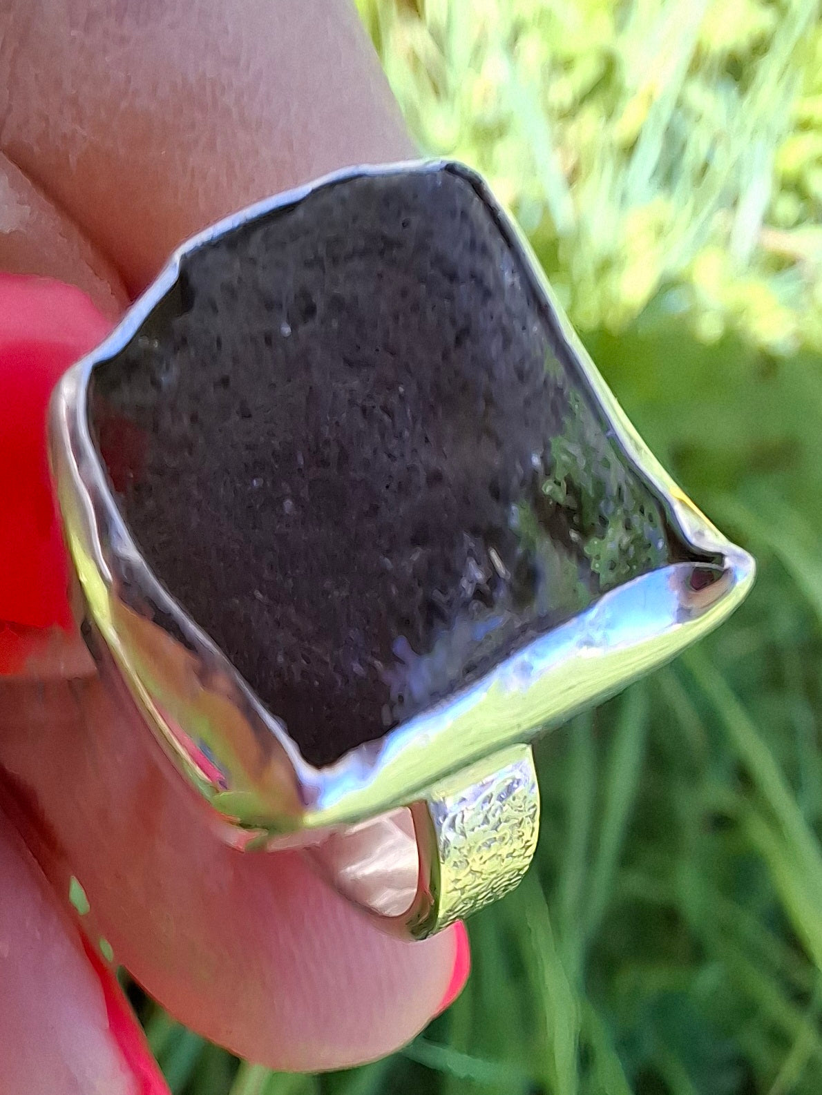 Moldavite Ring, size M/N, 925 Silver, Tektite (Ref: R308)