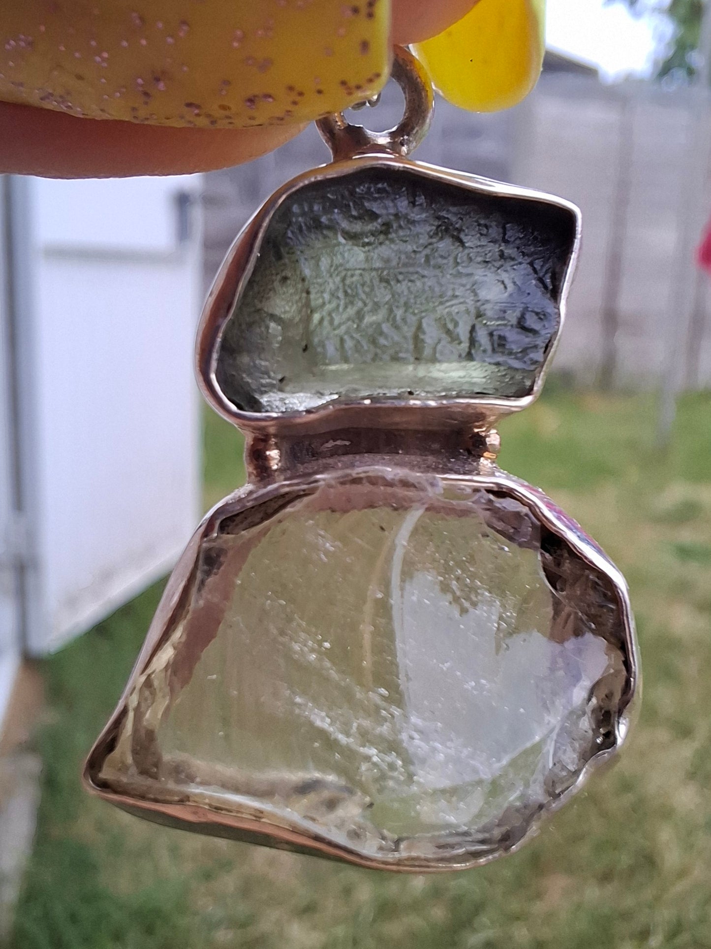 Moldavite & Libyan Desert Glass Pendant, 925 Silver, Tektite (Ref: MLP19)