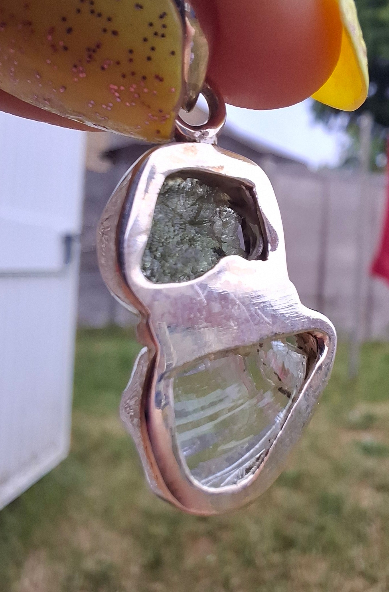 Moldavite & Libyan Desert Glass Pendant, 925 Silver, Tektite (Ref: MLP4)