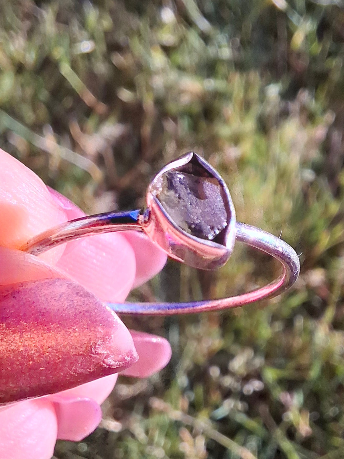Moldavite Ring, size large T, 925 Silver, Tektite (Ref: R70)