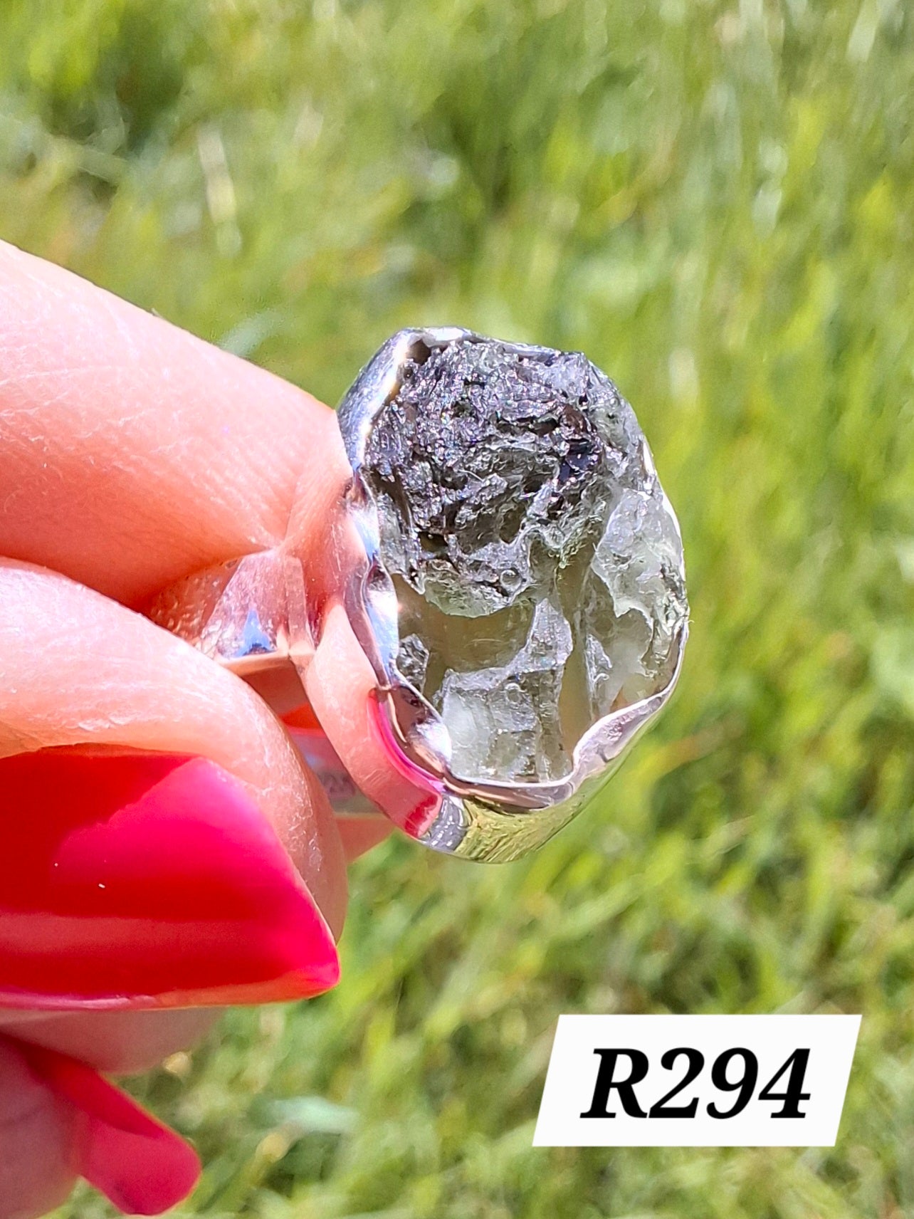 Moldavite Ring, size H, 925 Silver, Tektite (Ref: R294)