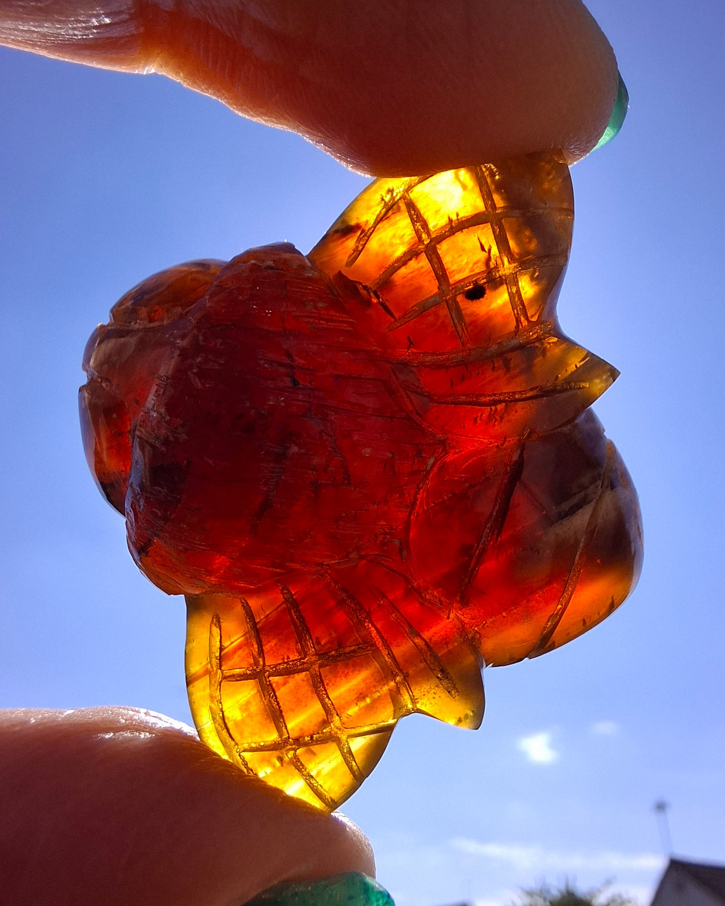 Red Amber Honey Bee Carving, 7.47g, Fossil (Ref: Bee37)