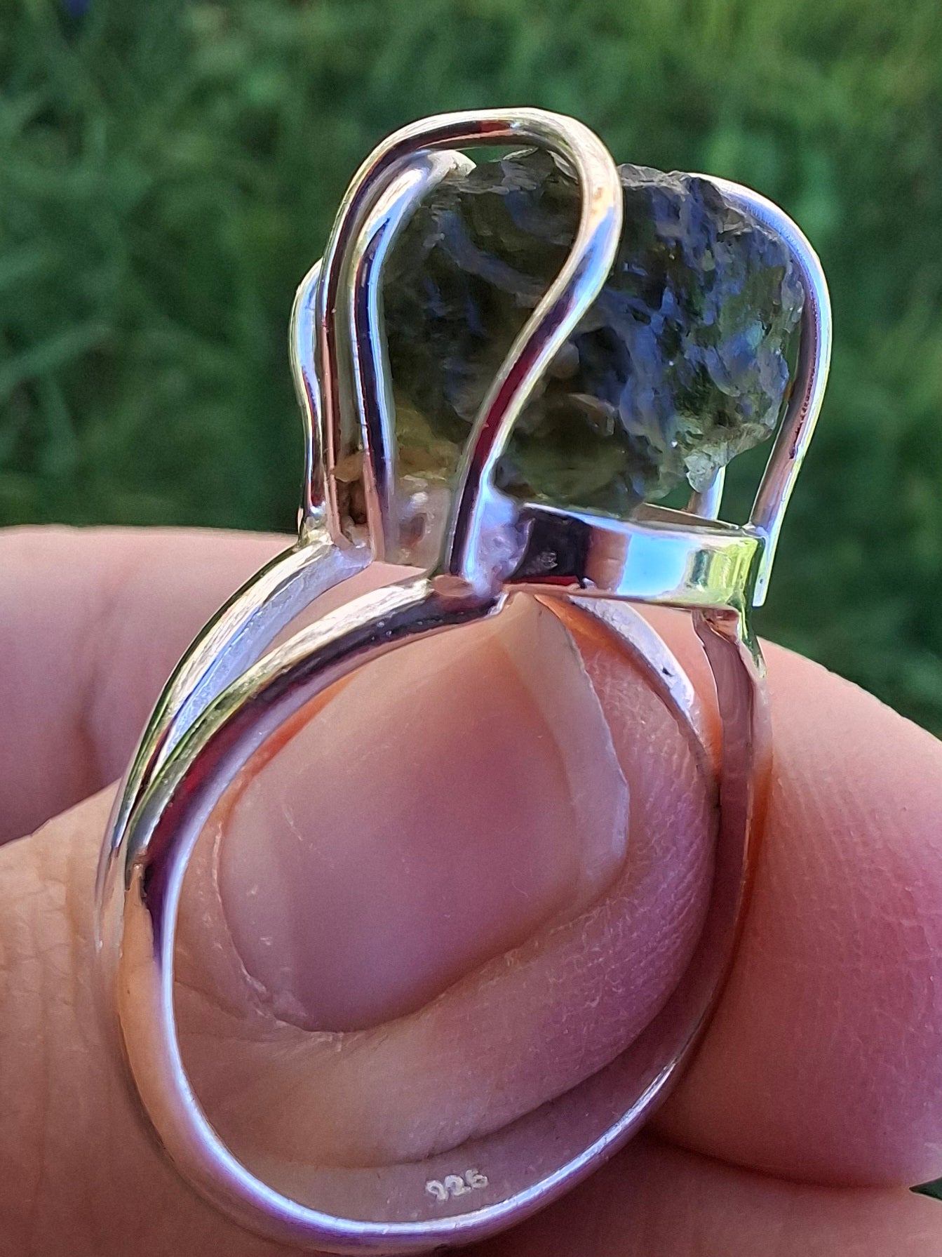 Moldavite Ring, size O, 925 Silver, Tektite (Ref: R7)