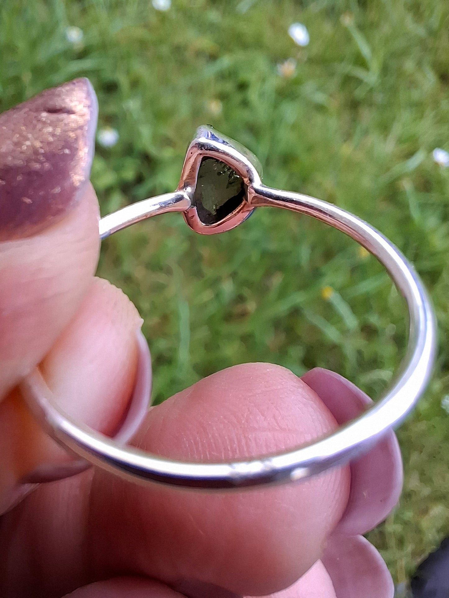Moldavite Ring, size large R/small S, 925 Silver, Tektite (Ref: R53)