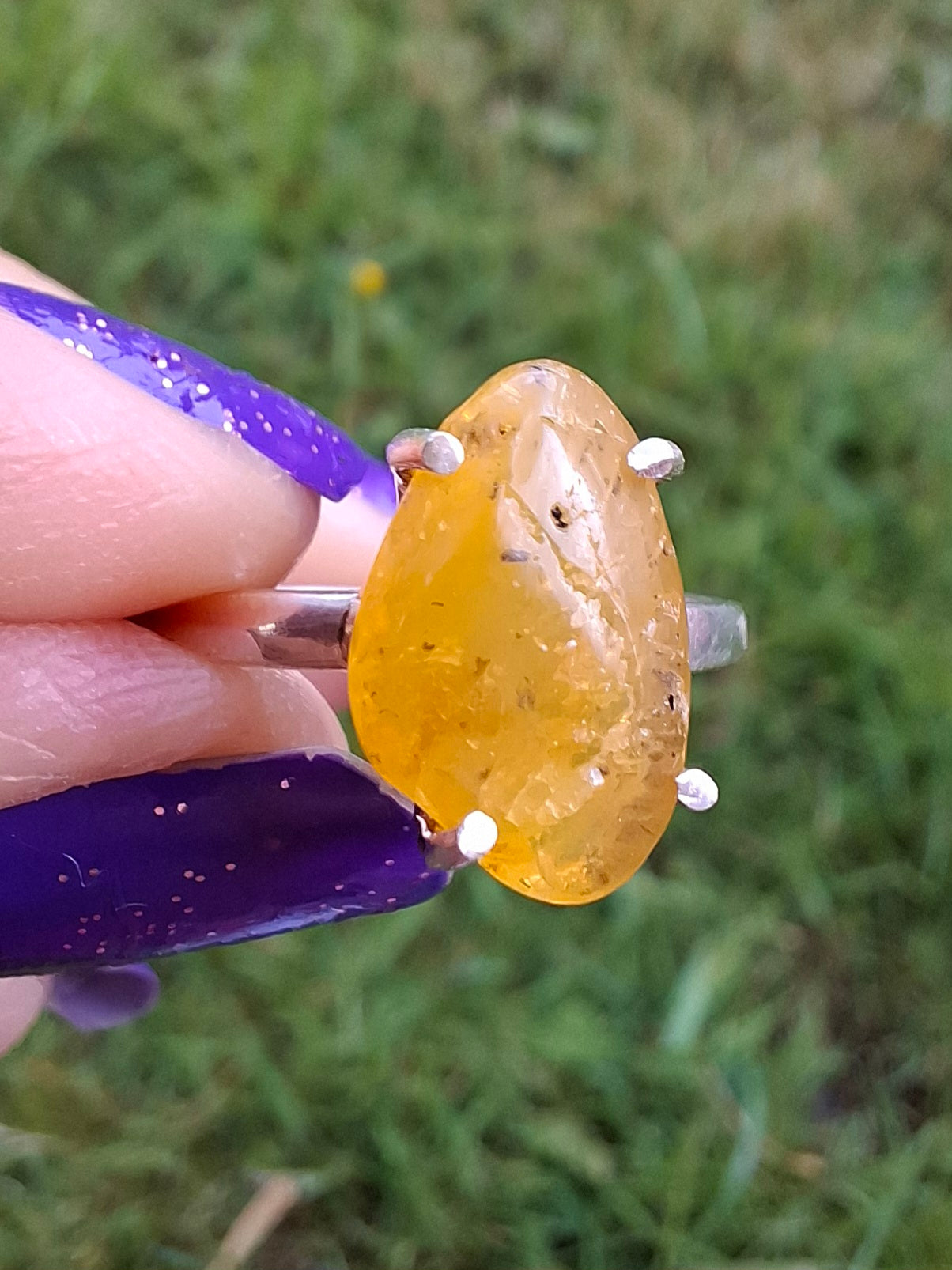 Baltic Amber Ring, size N. 925 Silver, Fossil (Ref: AR7)