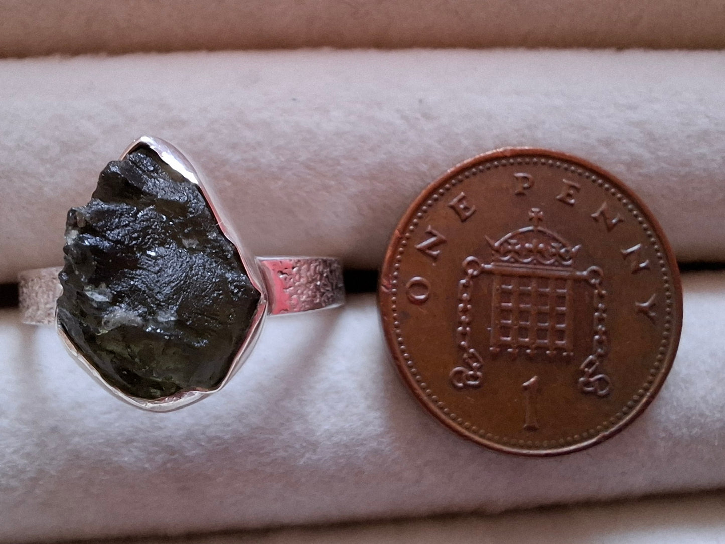 Moldavite Ring, size U, 925 Silver, Tektite (Ref: R323)